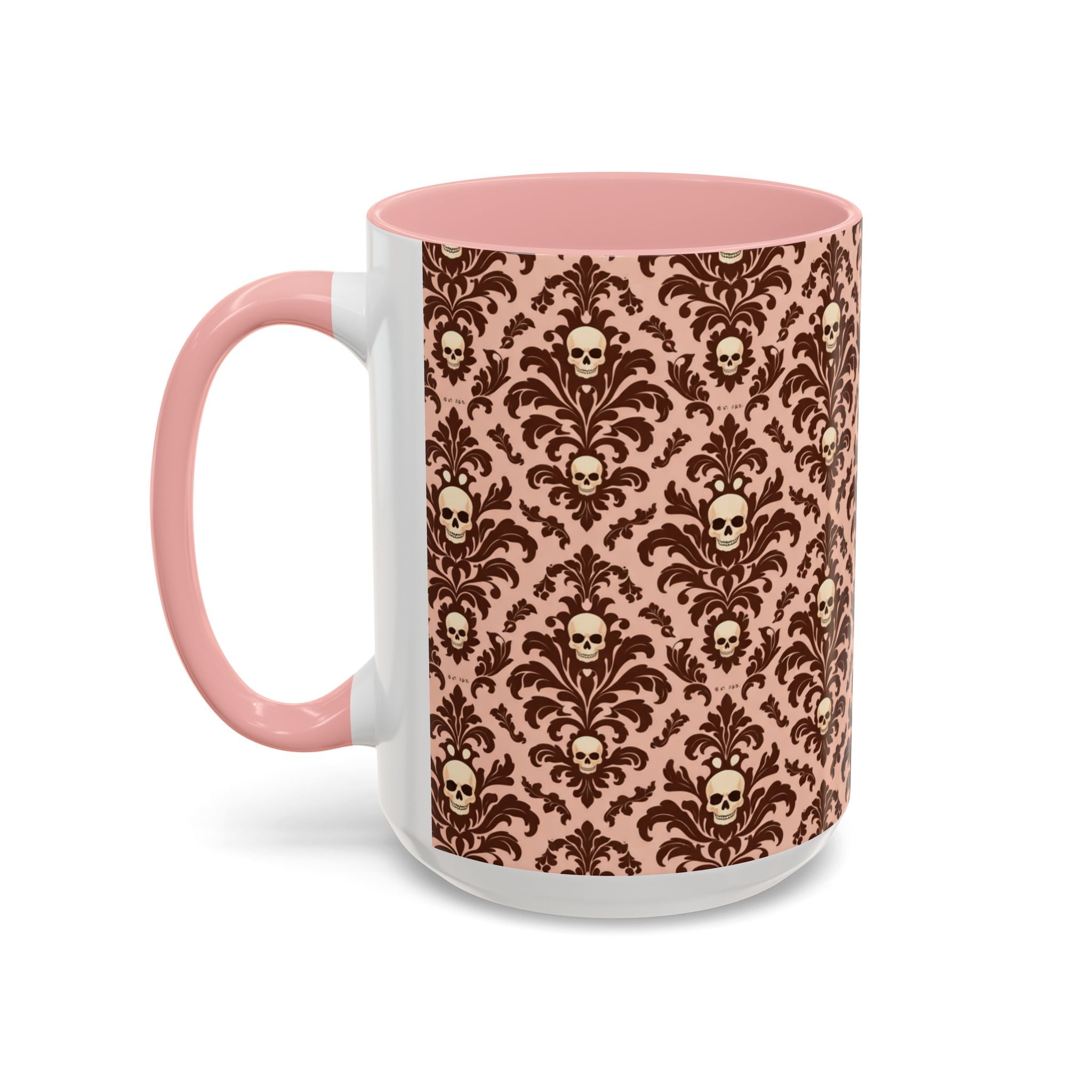 Skull Damask Accent Coffee Mug — Gothic Vintage Pattern (11/15 oz)