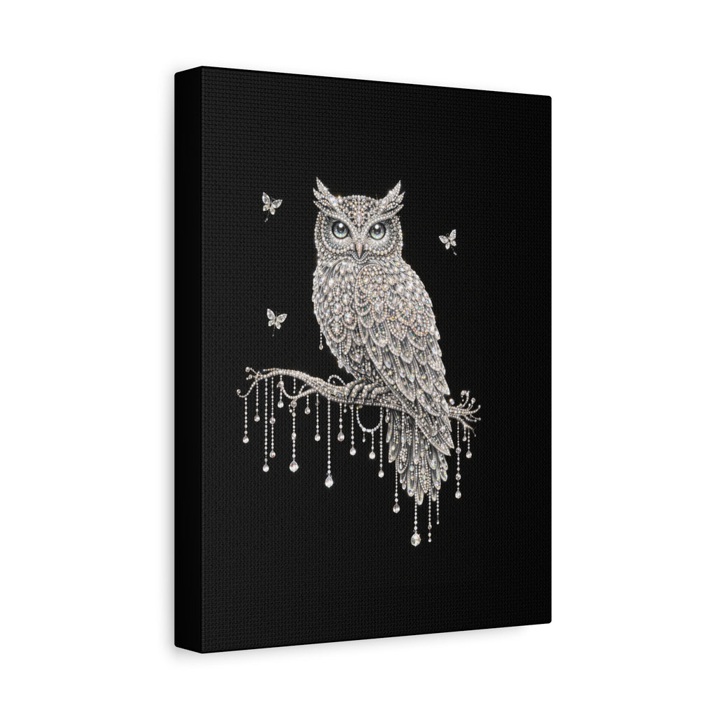 Jeweled Owl Canvas Wall Art — Sparkling Nighttime Owl Print