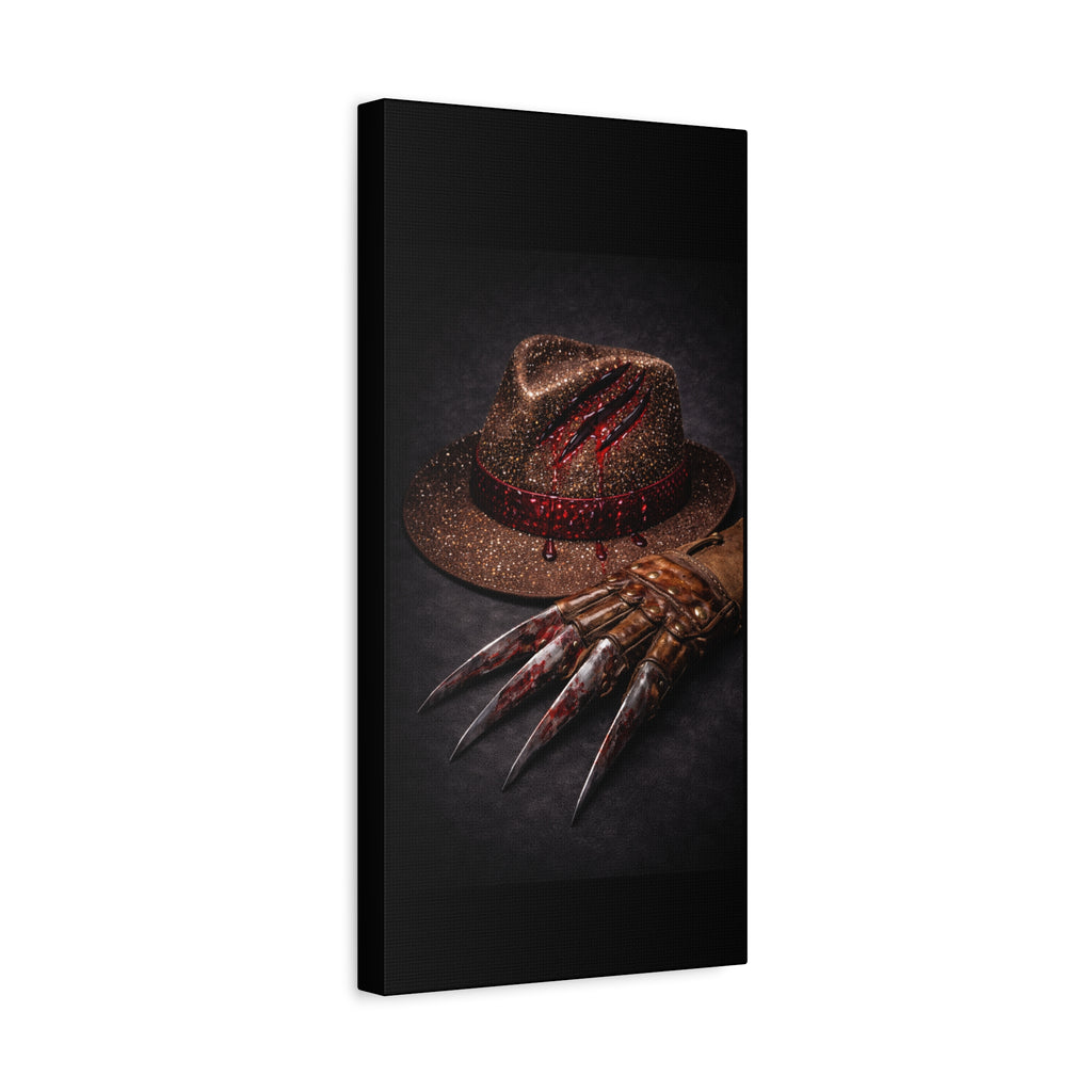 Horror Wall Art Canvas — Glove & Bloody Fedora Matte Stretched Print