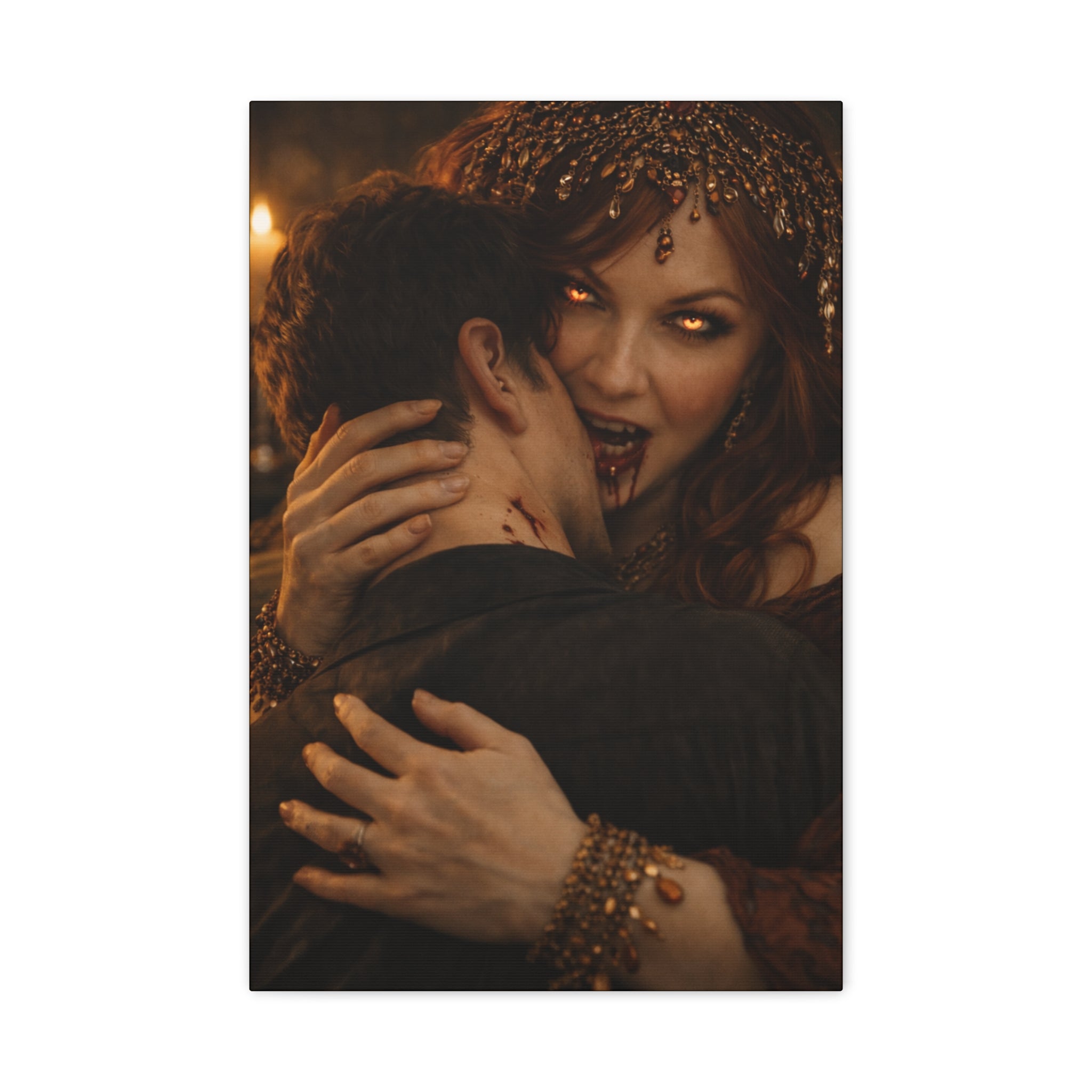 Vampire Embrace Matte Canvas Print — Gothic Horror Wall Art