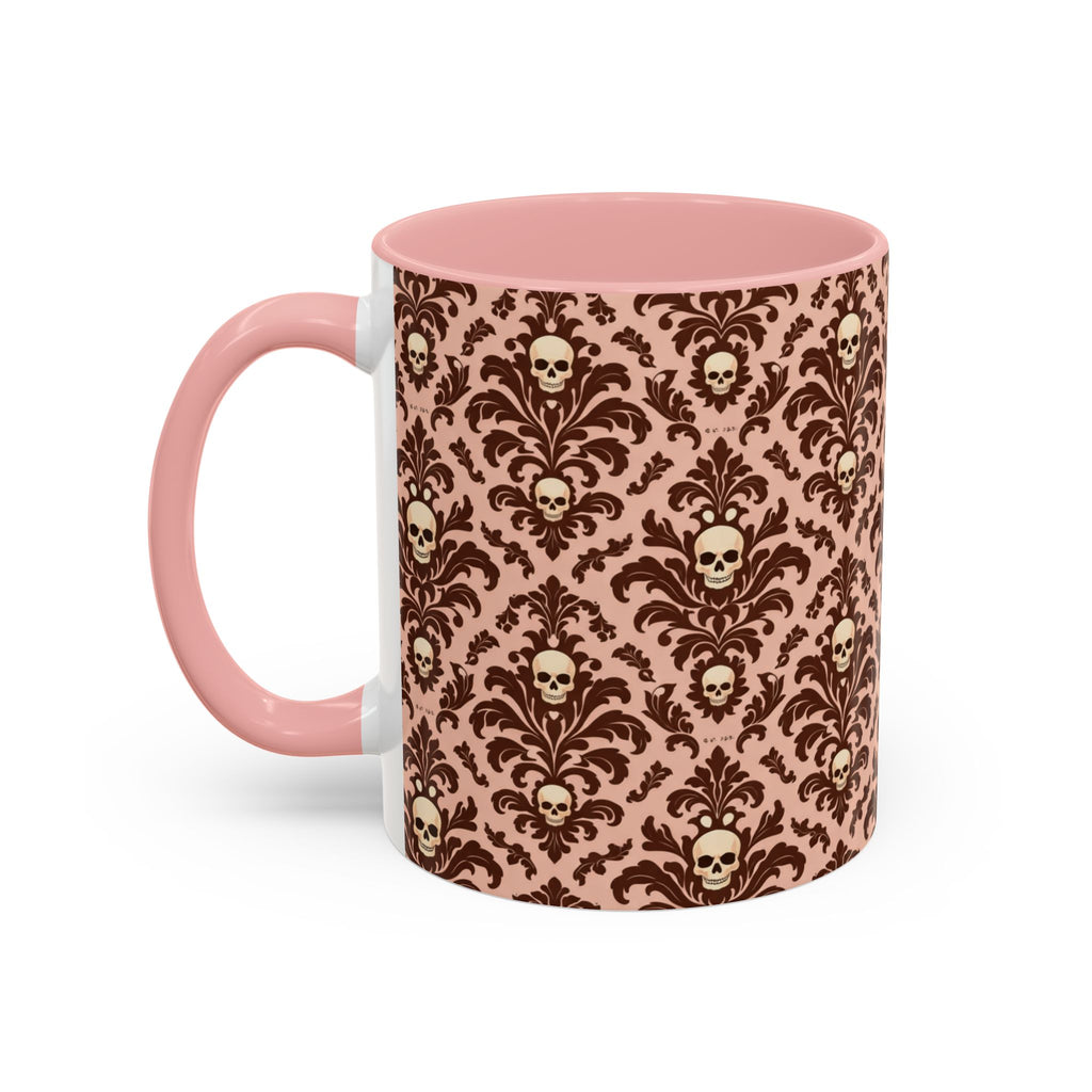Skull Damask Accent Coffee Mug — Gothic Vintage Pattern (11/15 oz)