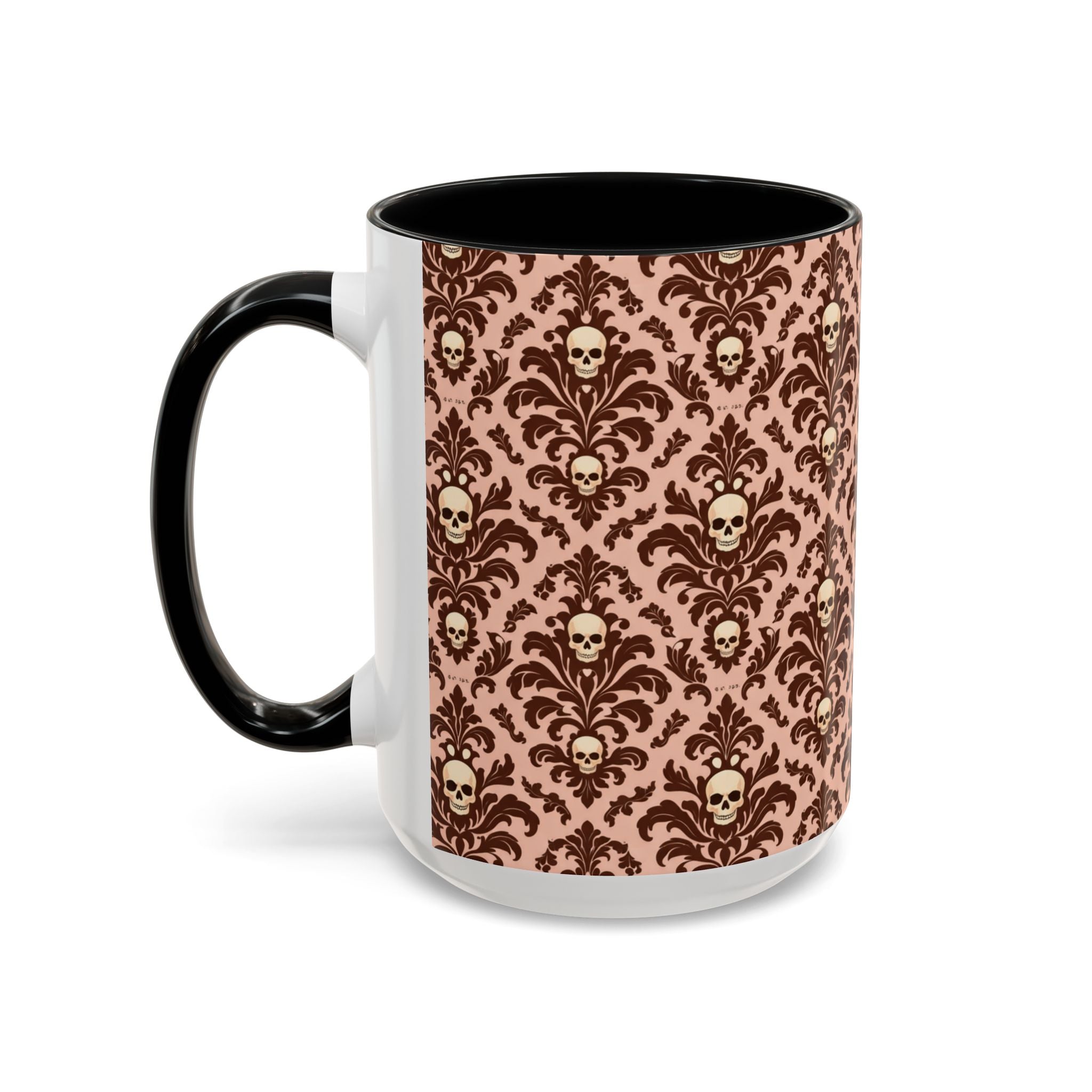 Skull Damask Accent Coffee Mug — Gothic Vintage Pattern (11/15 oz)