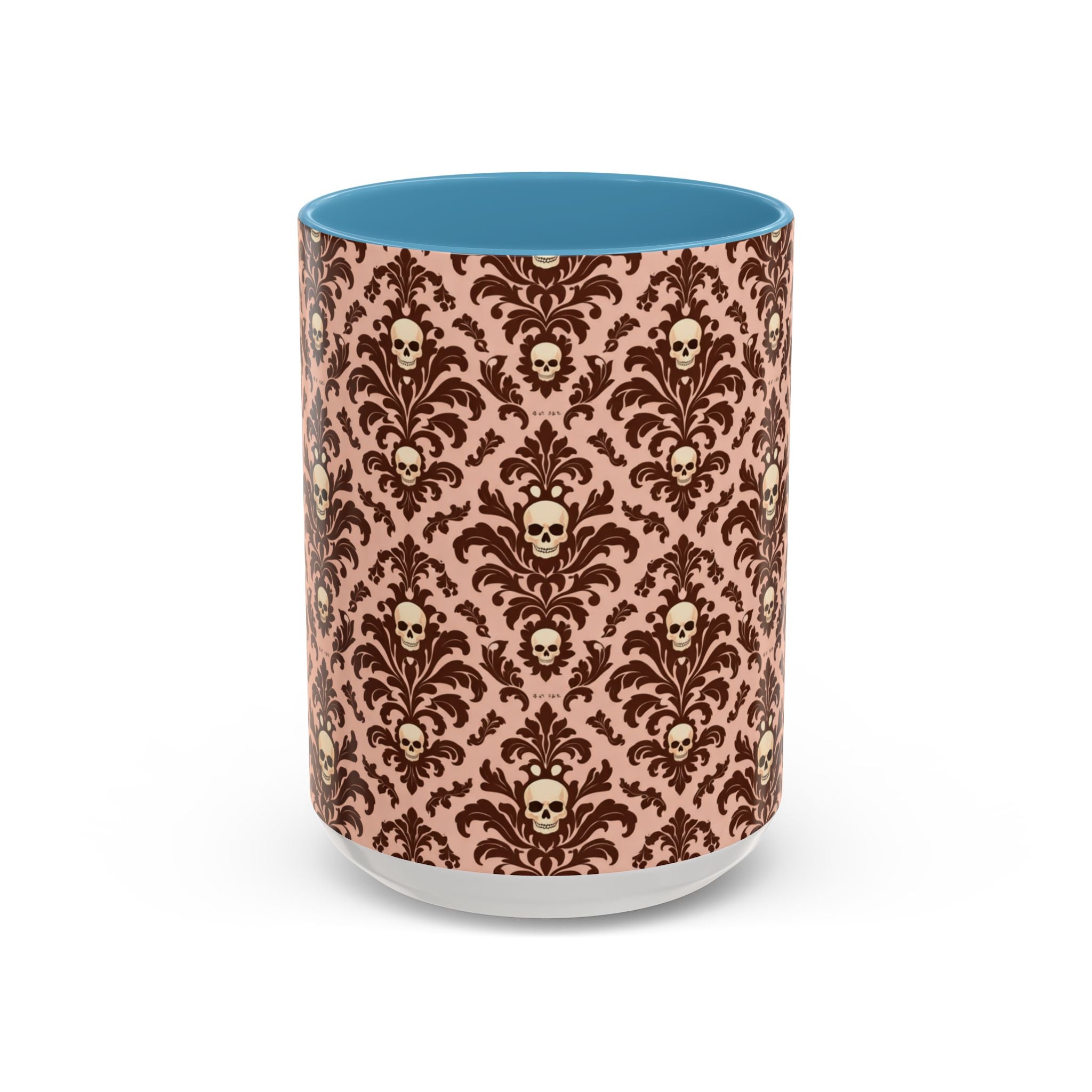 Skull Damask Accent Coffee Mug — Gothic Vintage Pattern (11/15 oz)