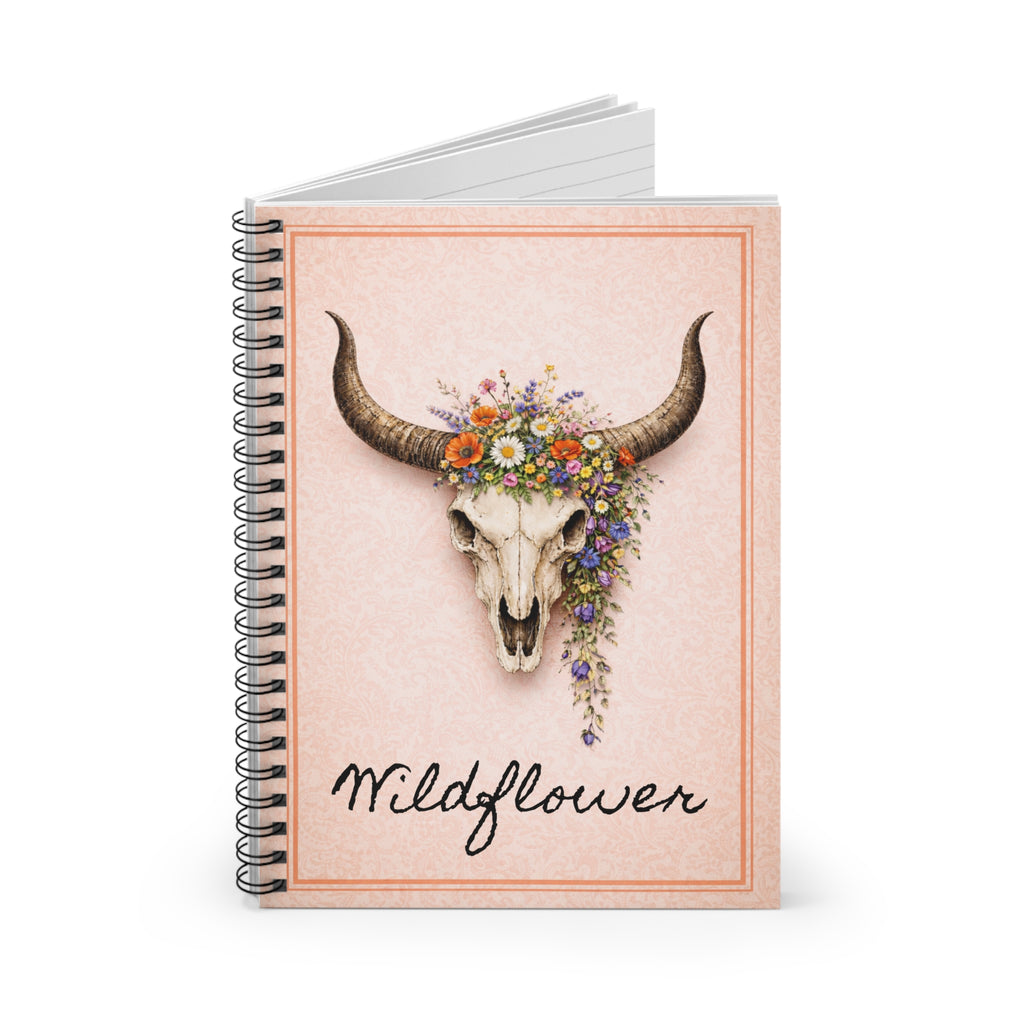 Wildflower Skull Spiral Notebook – Floral Cow Skull Ruled Journal
