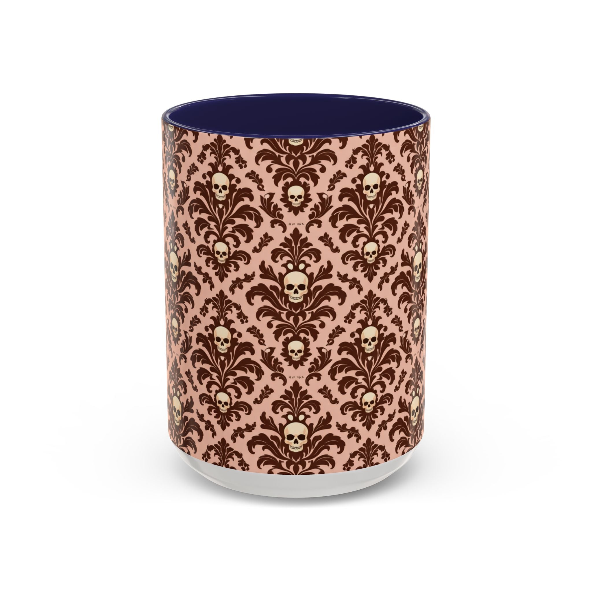 Skull Damask Accent Coffee Mug — Gothic Vintage Pattern (11/15 oz)