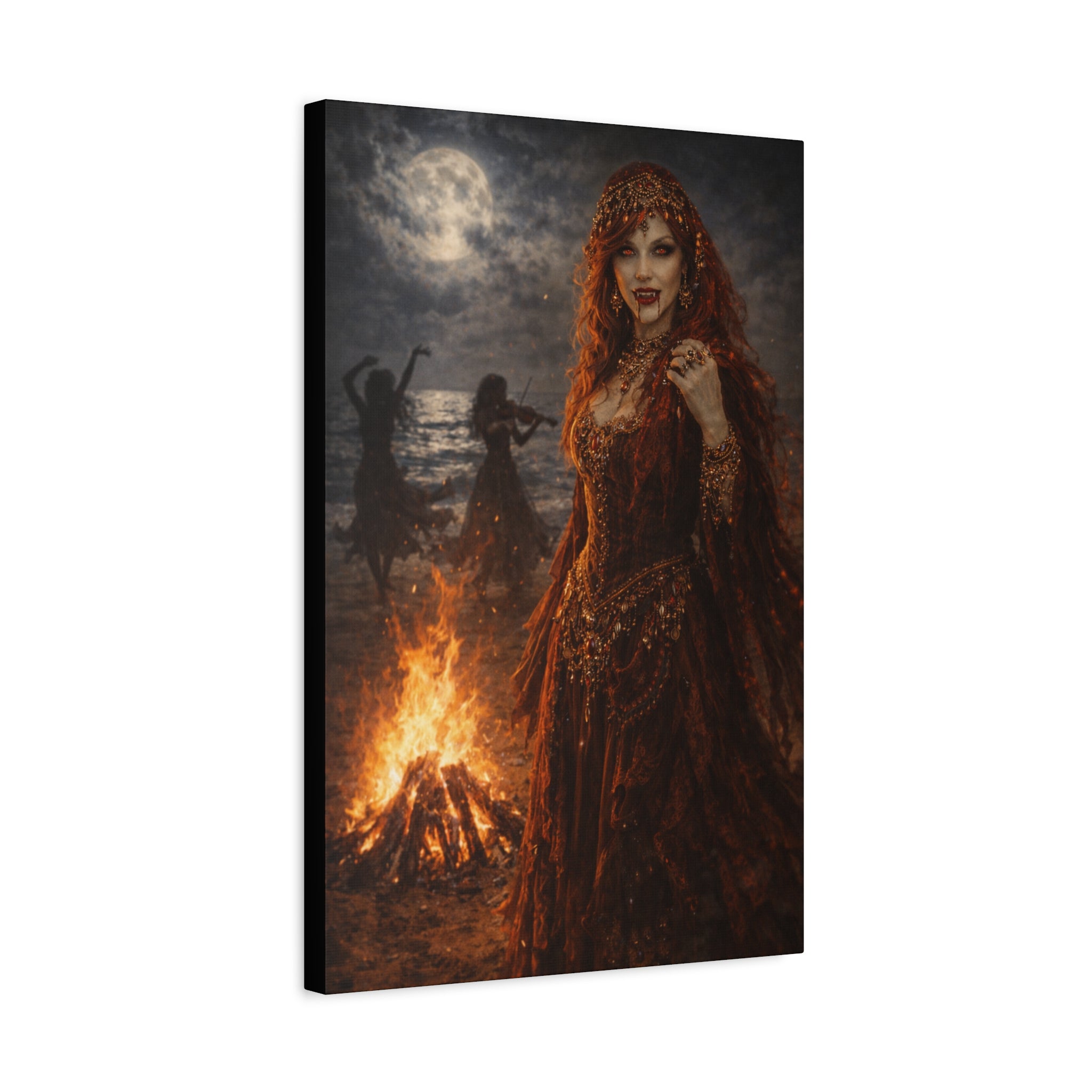 Scarlett Vampire Gypsy  Matte Canvas Wall Art – Gothic Moonlight Vampire Stretched Print