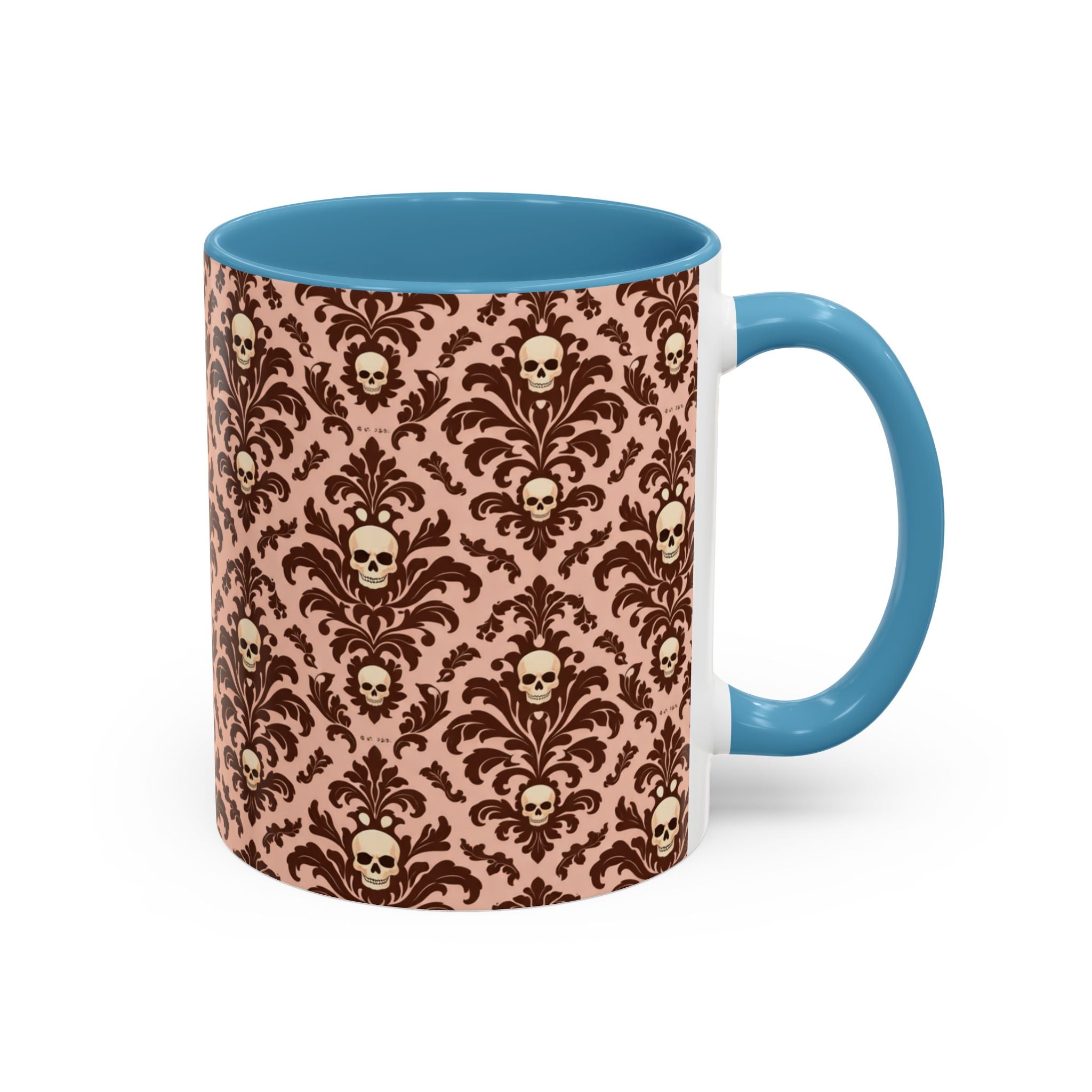 Skull Damask Accent Coffee Mug — Gothic Vintage Pattern (11/15 oz)