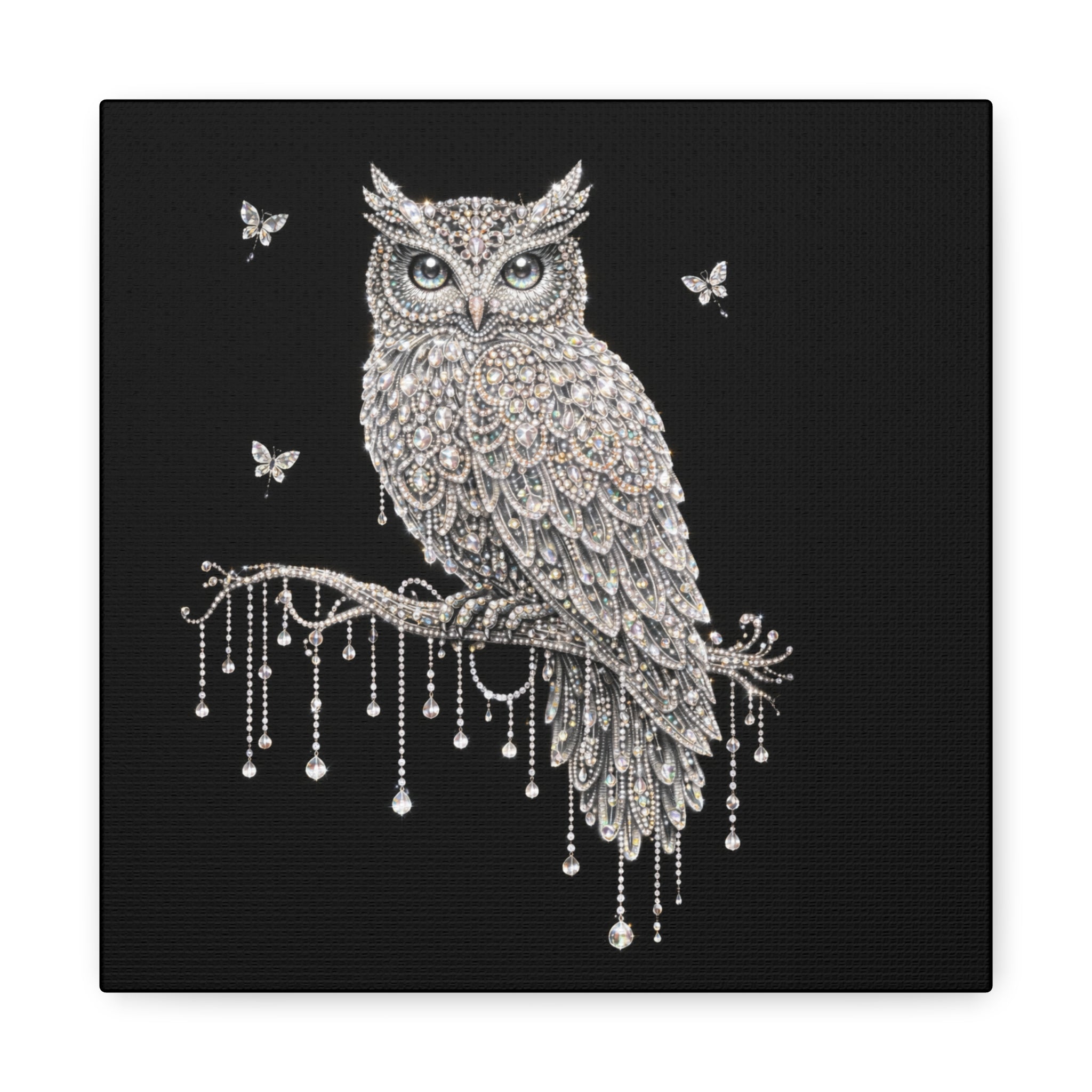Jeweled Owl Canvas Wall Art — Sparkling Nighttime Owl Print