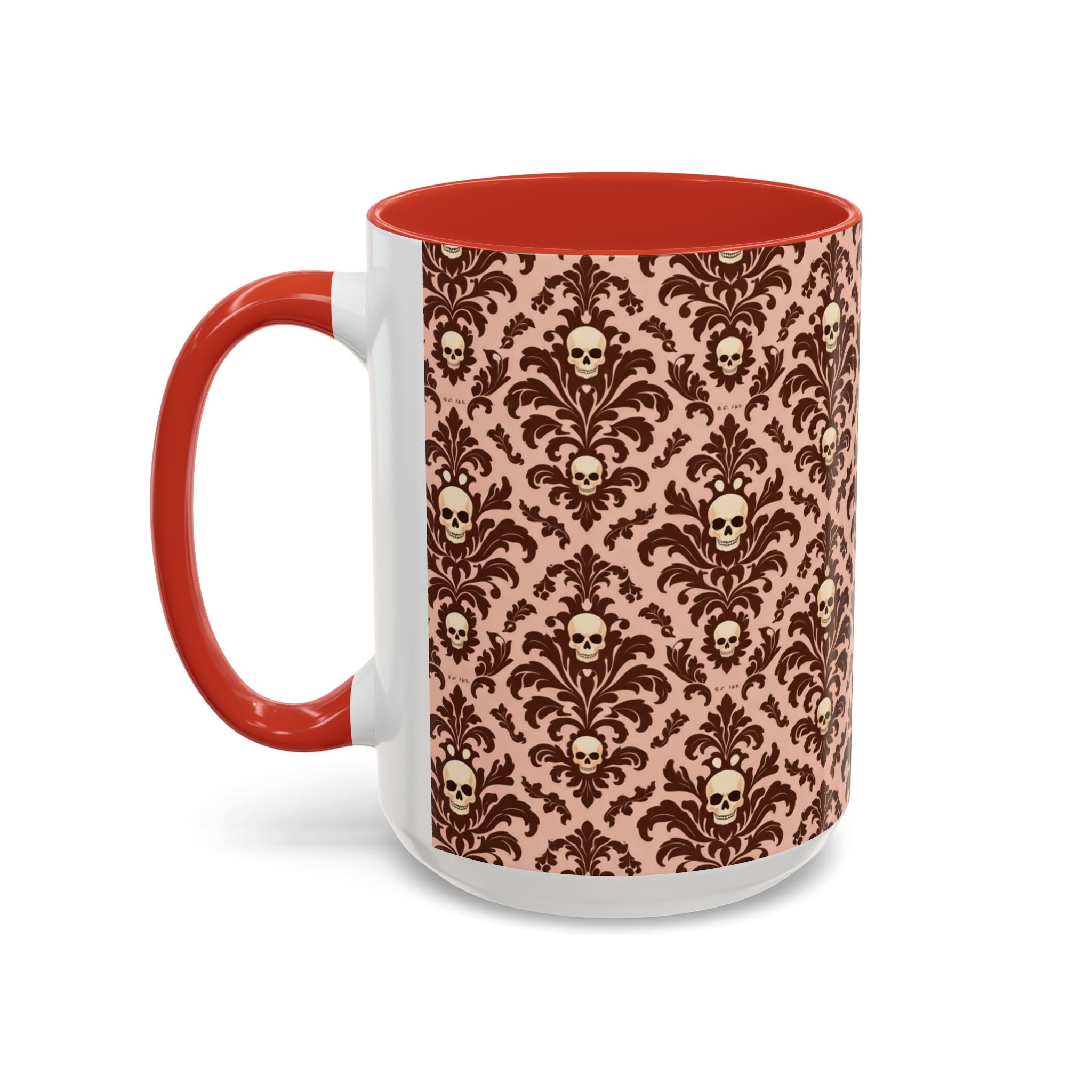 Skull Damask Accent Coffee Mug — Gothic Vintage Pattern (11/15 oz)