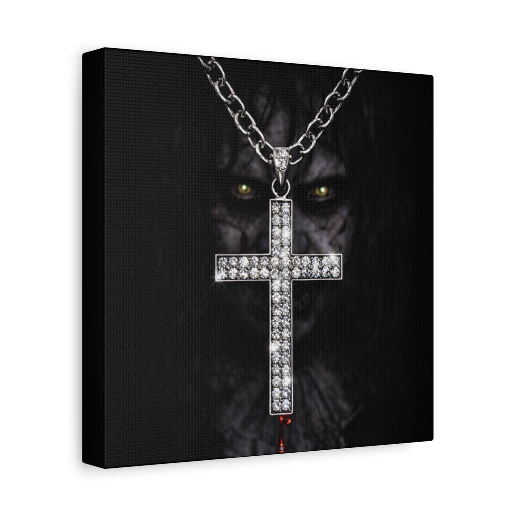 Gothic Vampire Cross Canvas Print — Dark Horror Wall Art