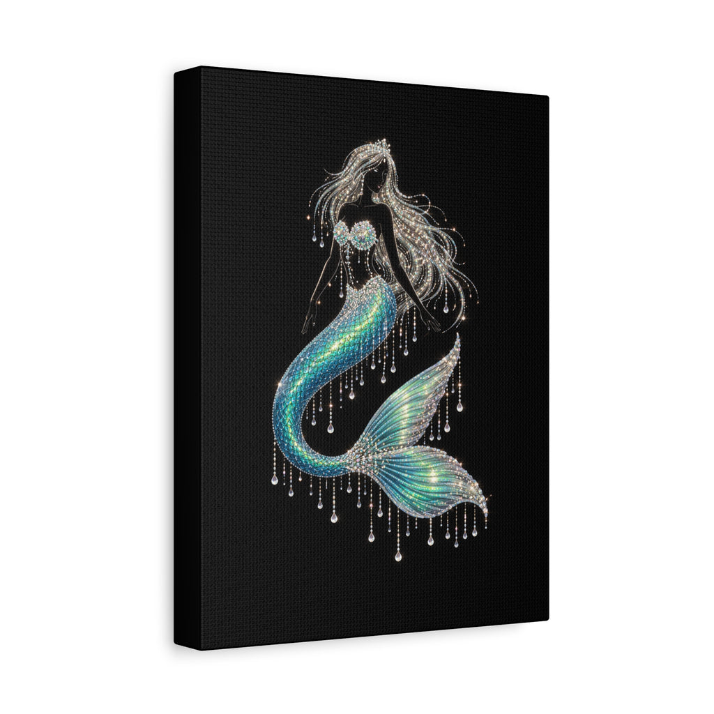 Mermaid Canvas Art — Iridescent Jewel-Embellished Mermaid Wall Decor