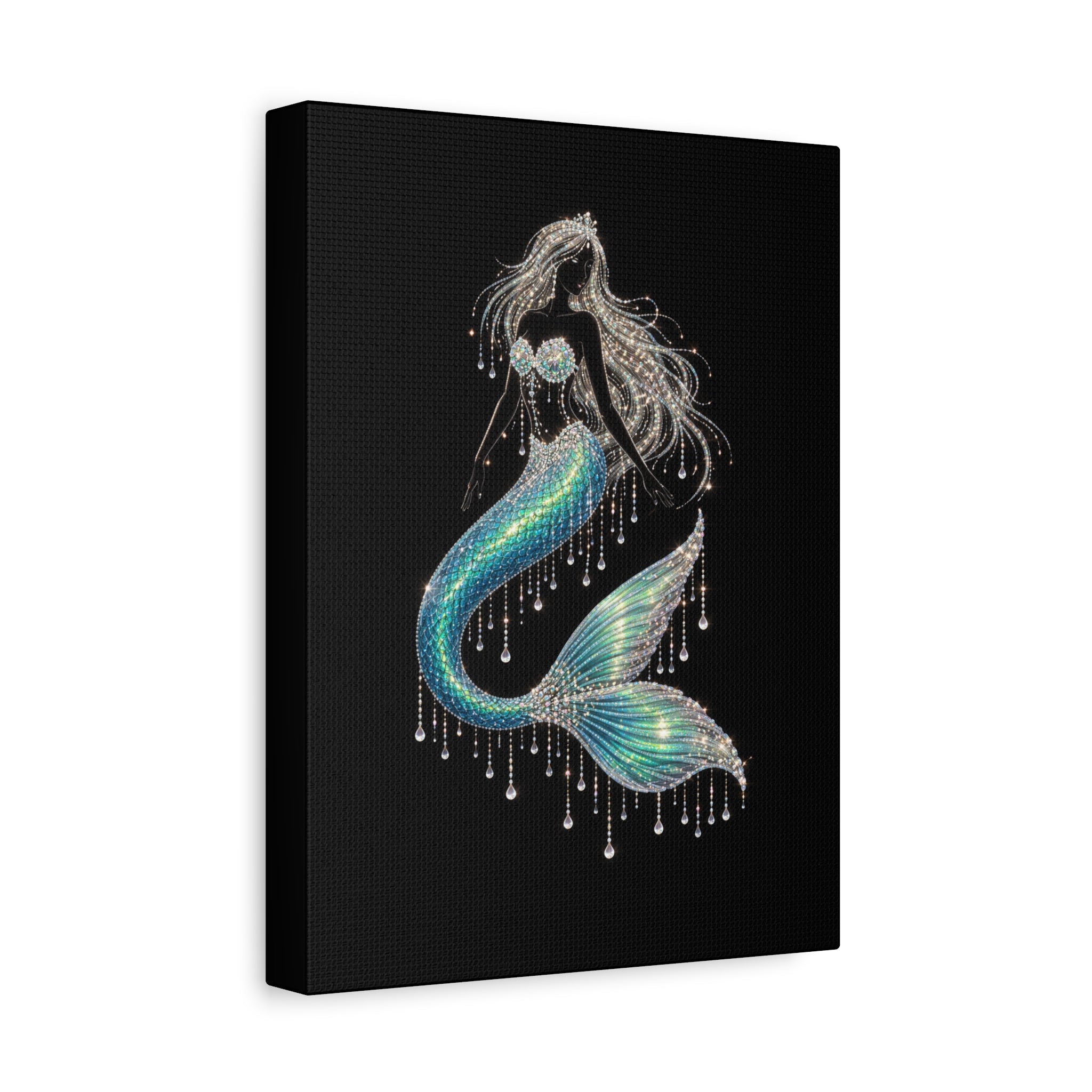 Mermaid Canvas Art — Iridescent Jewel-Embellished Mermaid Wall Decor