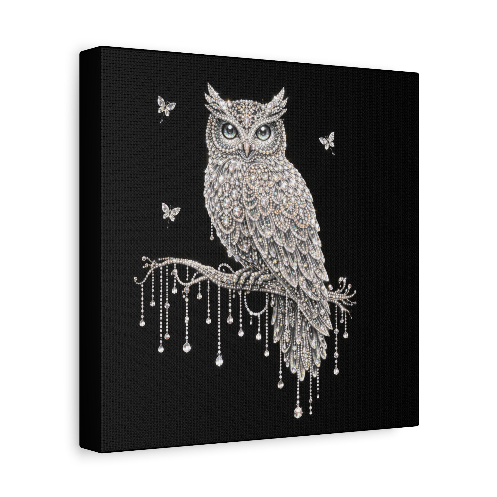 Jeweled Owl Canvas Wall Art — Sparkling Nighttime Owl Print