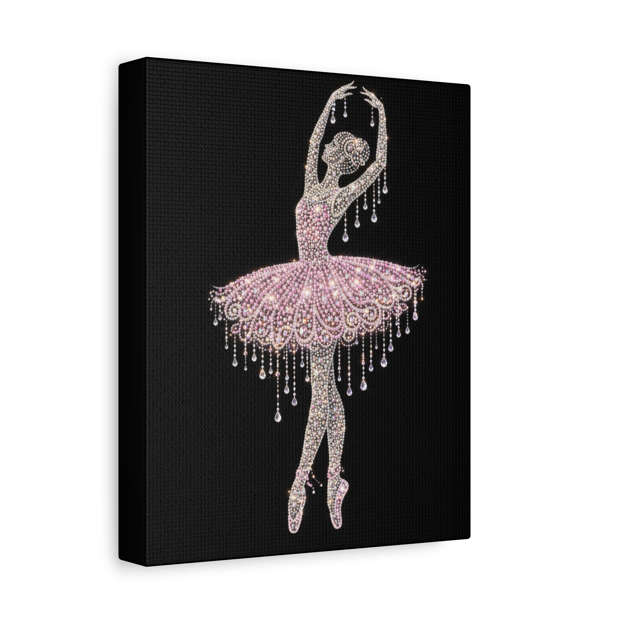 Ballet Dancer Sparkle Matte Canvas Wall Art — Pink Rhinestone Ballerina on Black