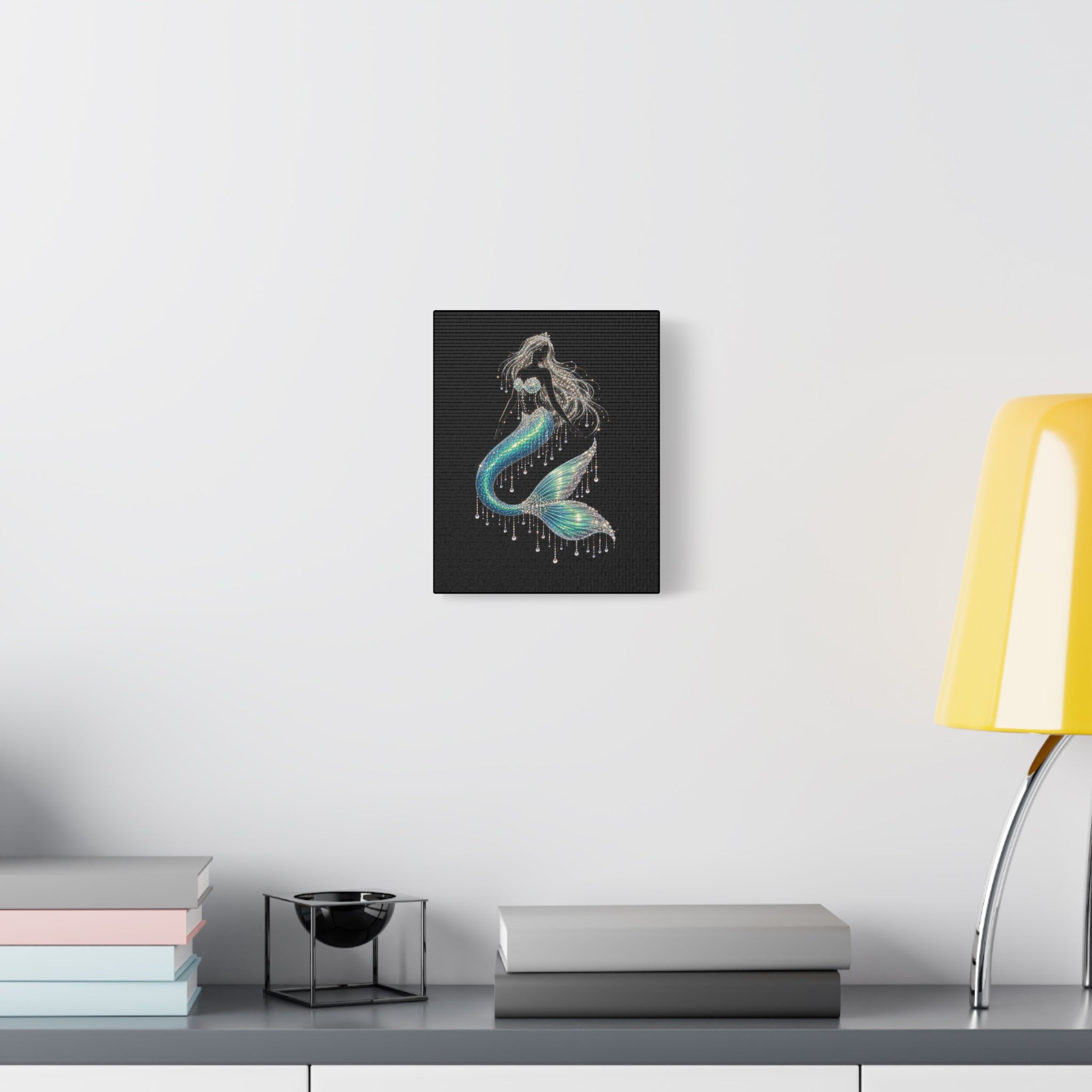 Mermaid Canvas Art — Iridescent Jewel-Embellished Mermaid Wall Decor