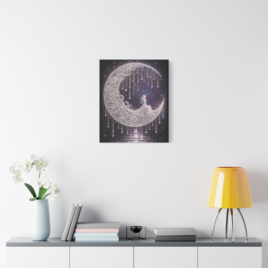 Moonlit Goddess Canvas Wall Art — Boho Crescent Moon Starlight Print