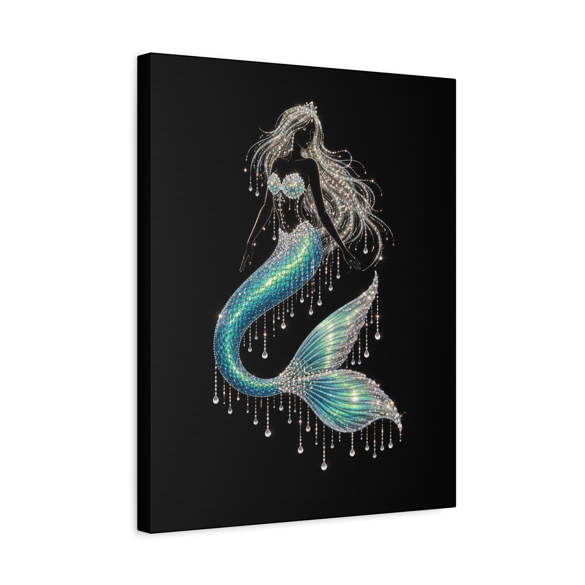 Mermaid Canvas Art — Iridescent Jewel-Embellished Mermaid Wall Decor
