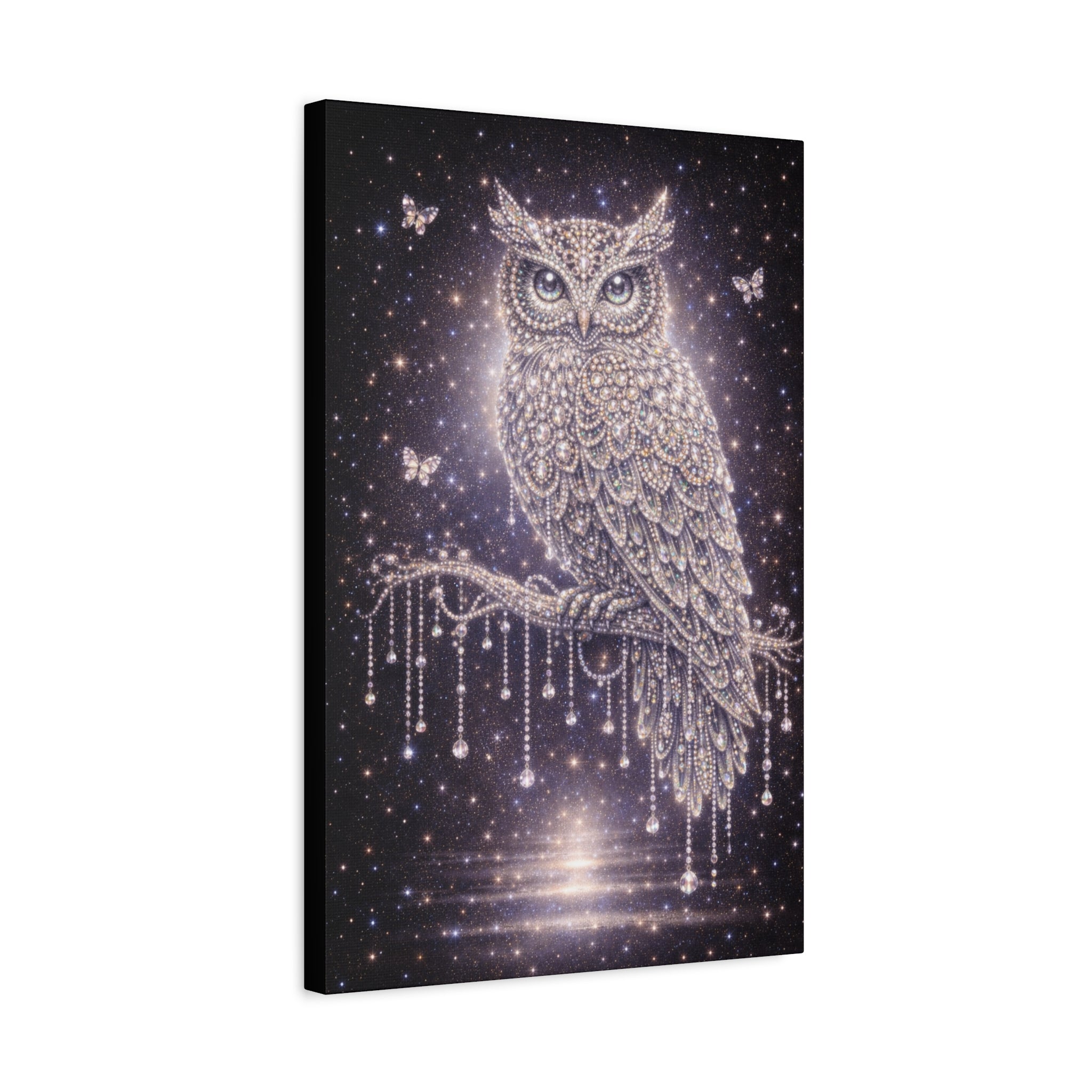 Mystic Owl Canvas Art - Sparkling Night Owl Wall Decor