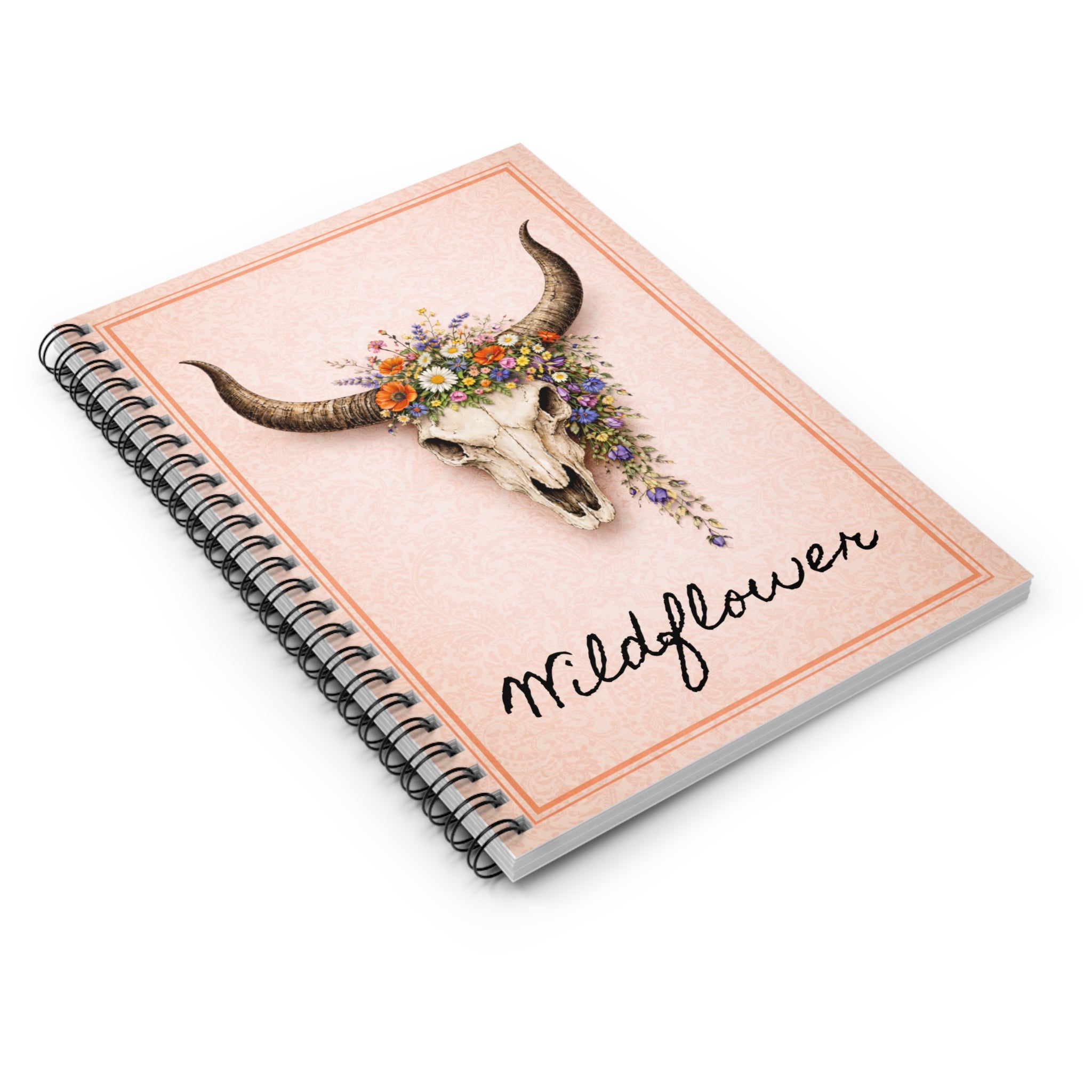 Wildflower Skull Spiral Notebook – Floral Cow Skull Ruled Journal