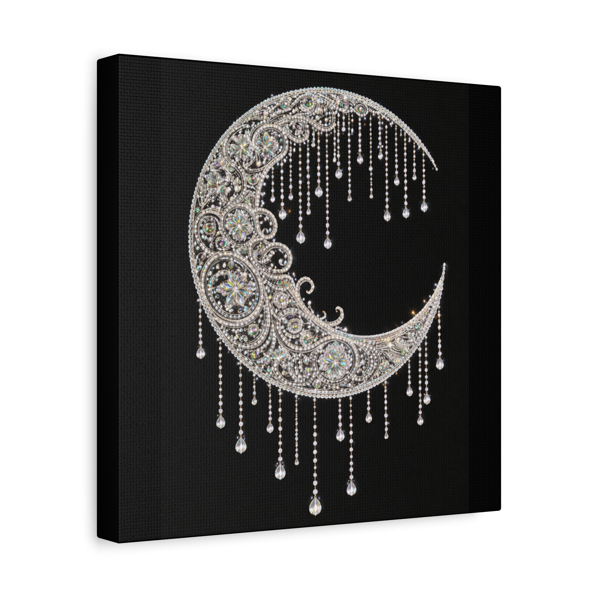 Crescent Moon Jewel Canvas Art — Decorative Boho Moon Wall Decor