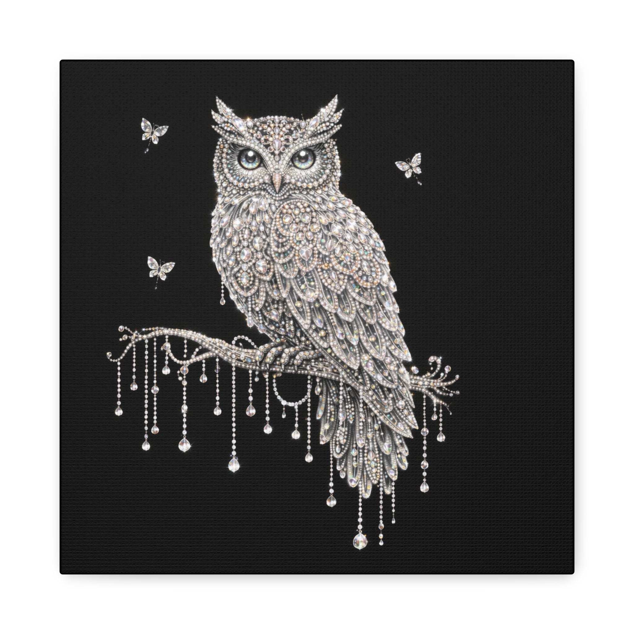 Jeweled Owl Canvas Wall Art — Sparkling Nighttime Owl Print