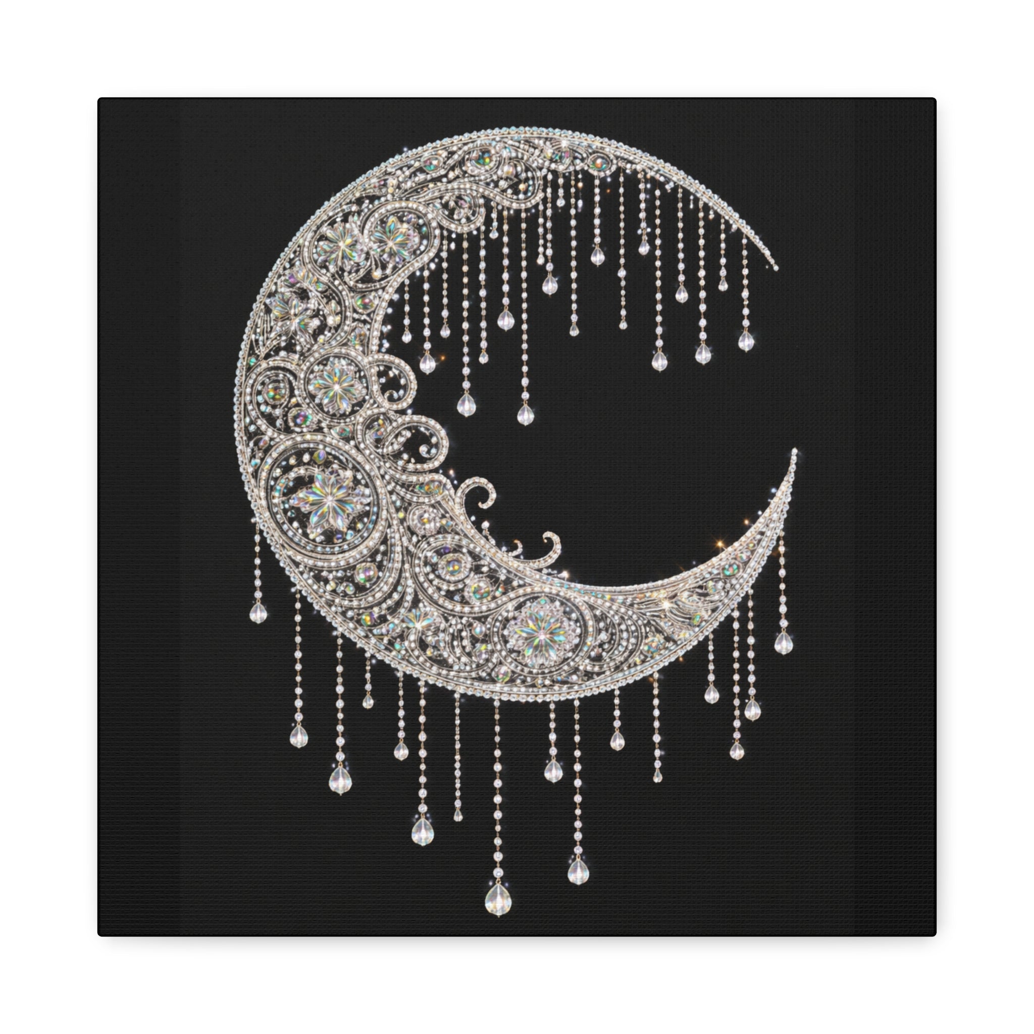 Crescent Moon Jewel Canvas Art — Decorative Boho Moon Wall Decor