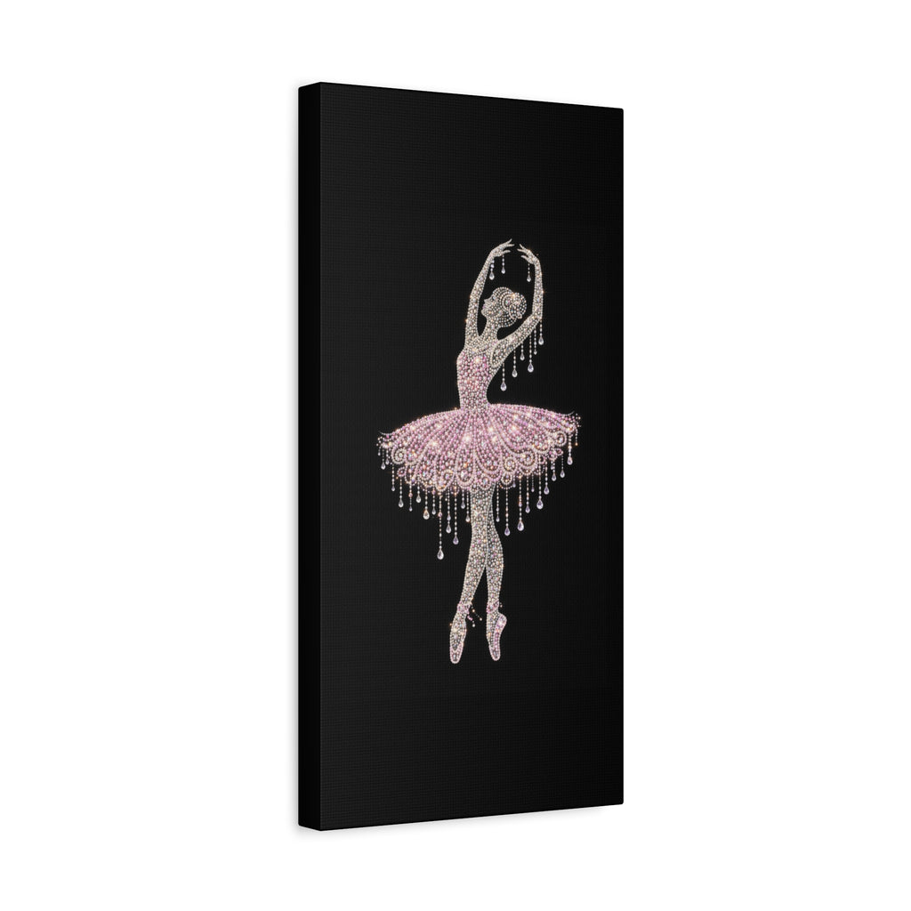 Ballet Dancer Sparkle Matte Canvas Wall Art — Pink Rhinestone Ballerina on Black
