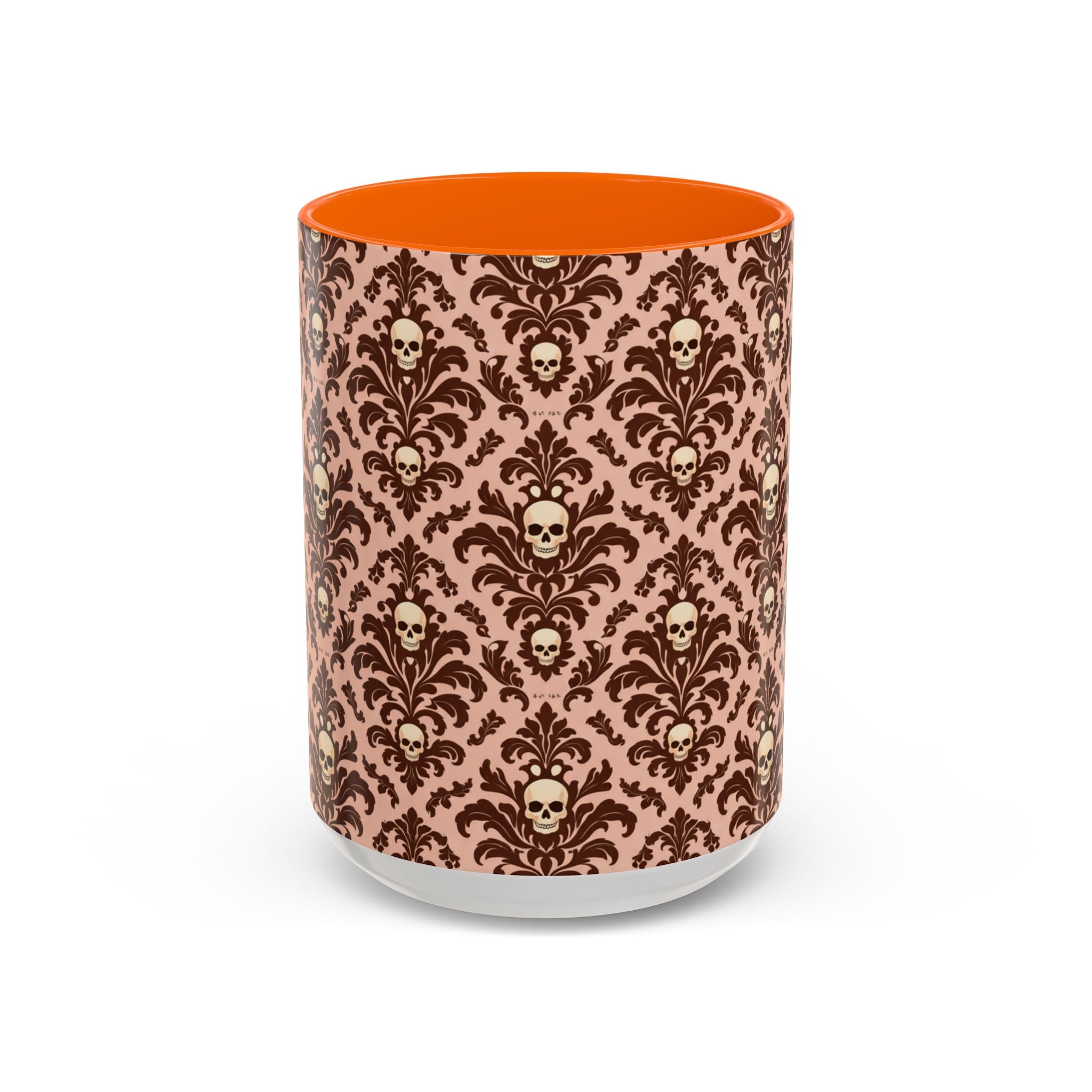 Skull Damask Accent Coffee Mug — Gothic Vintage Pattern (11/15 oz)