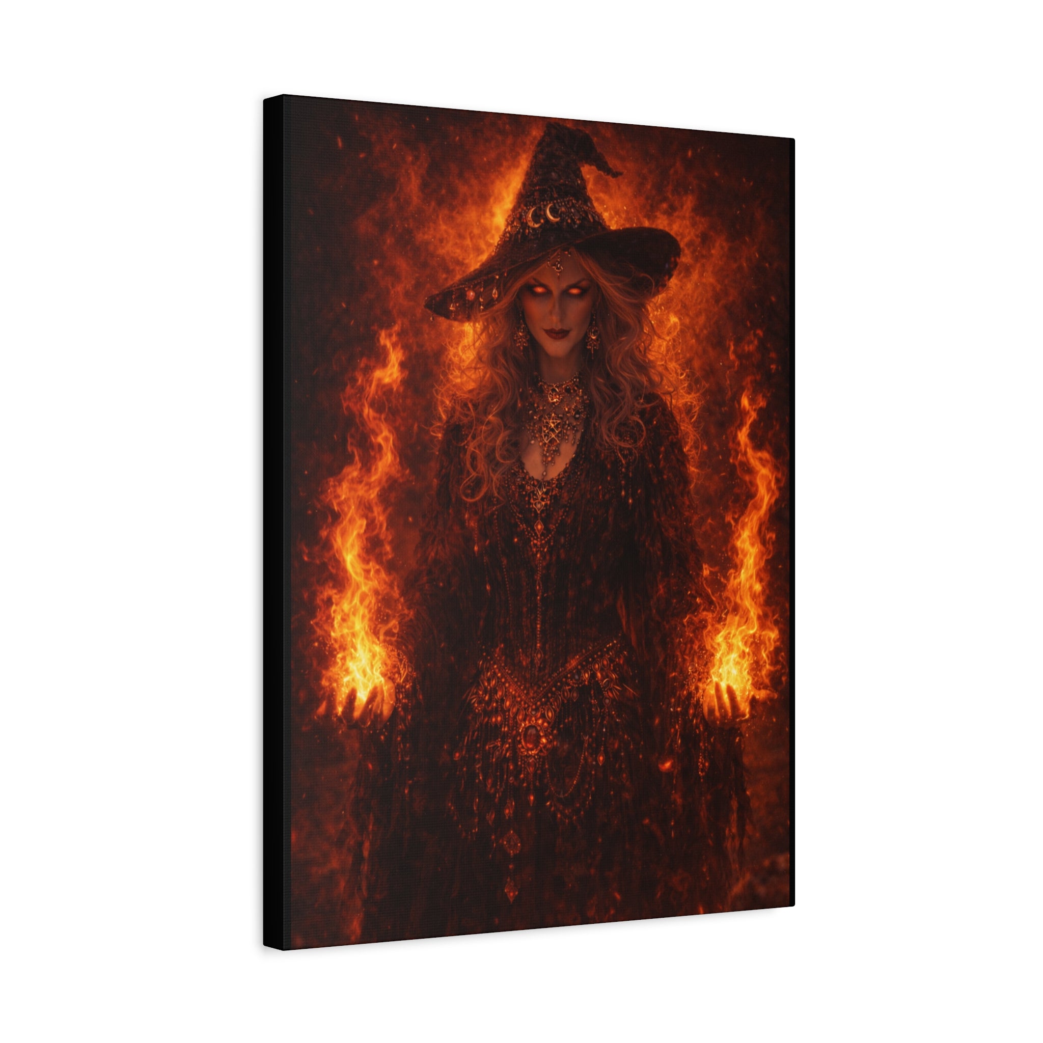 Fiery Witch Canvas Wall Art — Dark Fantasy Matte Stretched Print