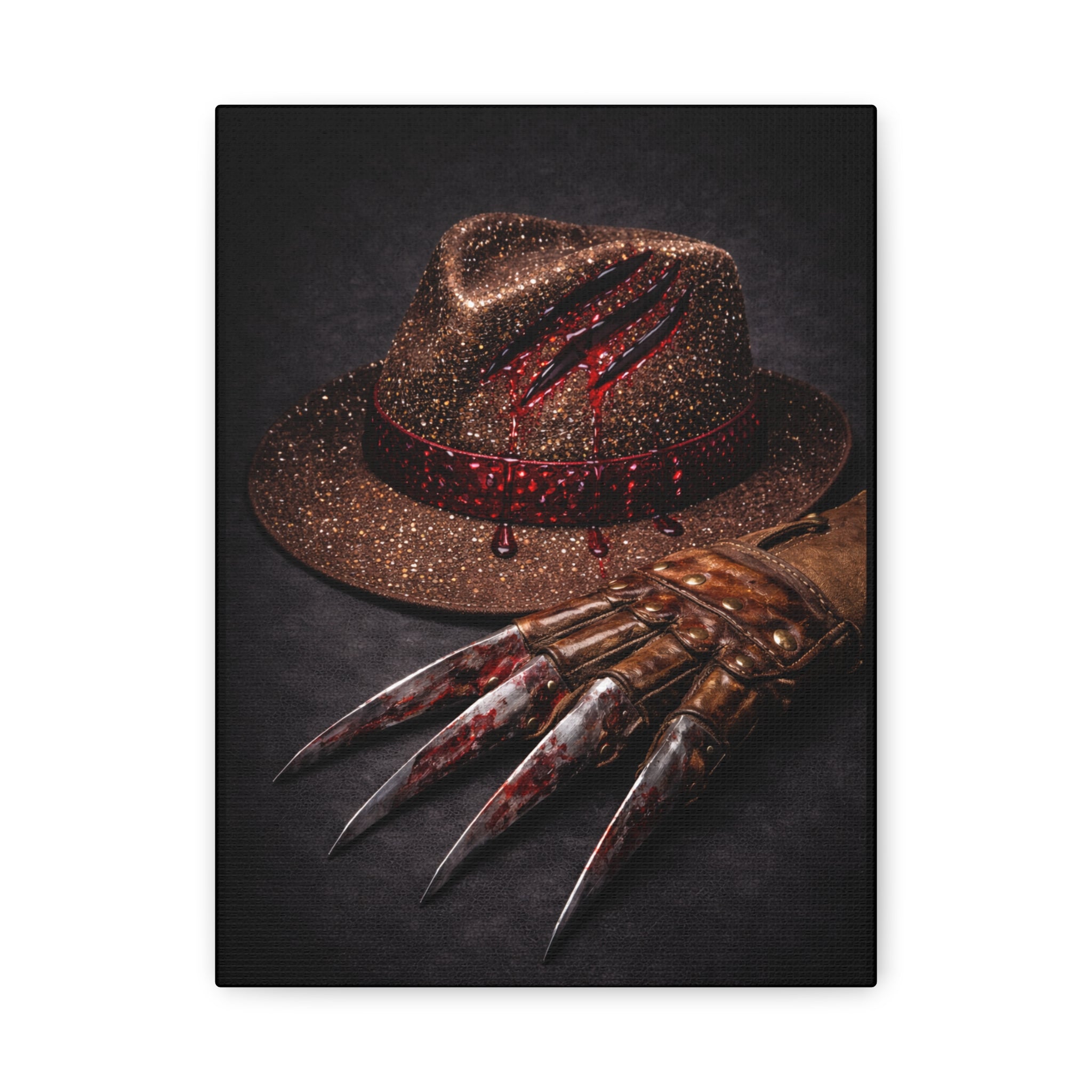 Horror Wall Art Canvas — Glove & Bloody Fedora Matte Stretched Print
