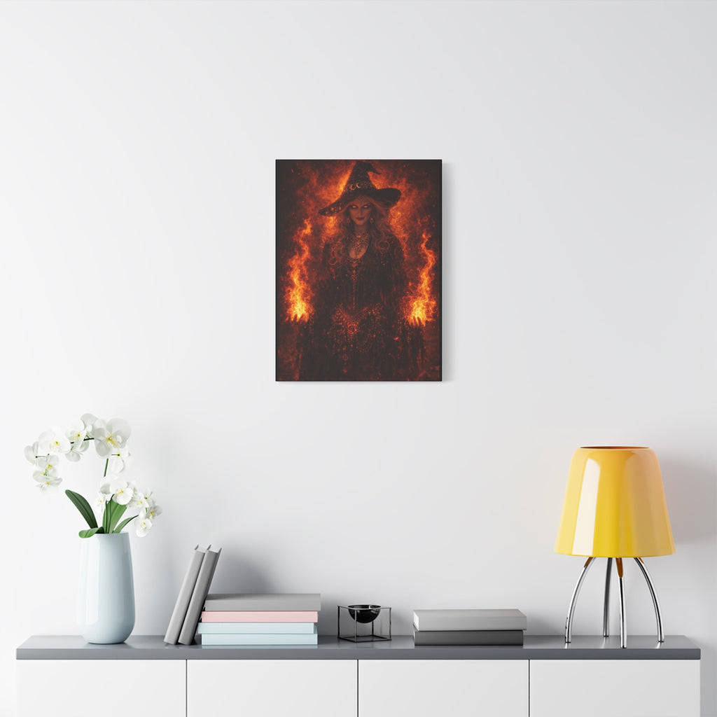 Fiery Witch Canvas Wall Art — Dark Fantasy Matte Stretched Print