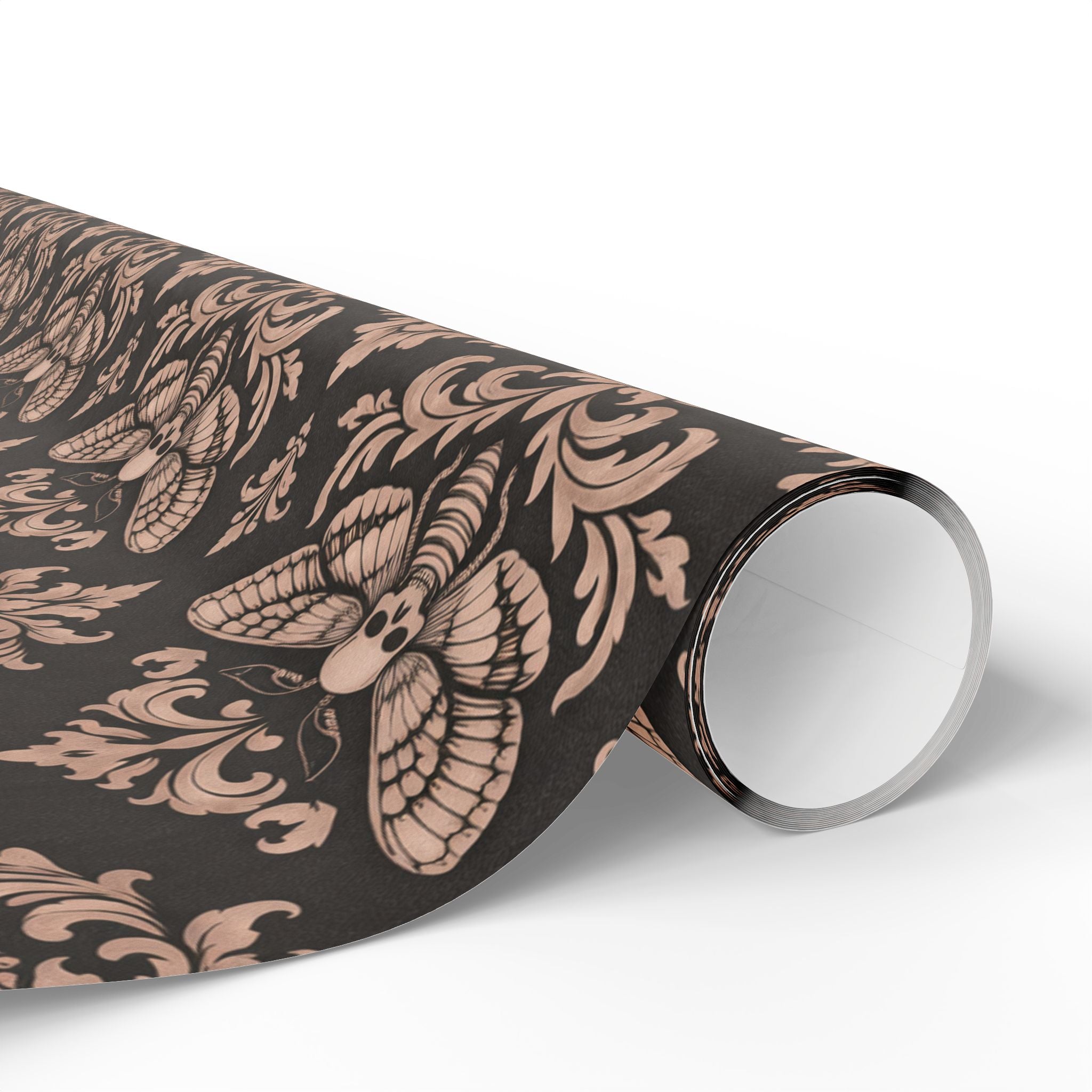 Vintage Damask Wrapping Paper Roll — Elegant Black & Rose Gold Gift Wrap
