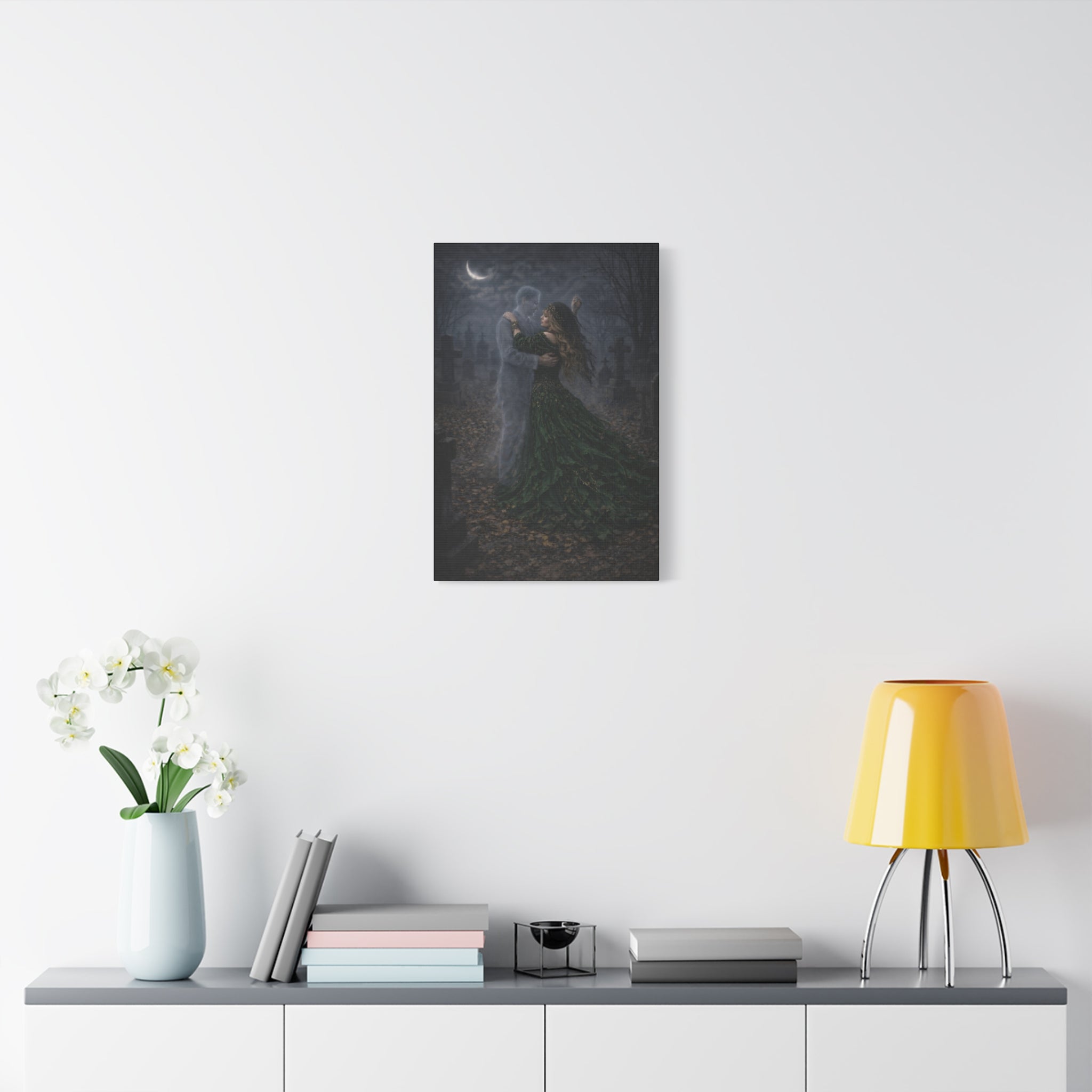 Gothic Graveyard Dance Matte Canvas Print — Ghostly Embrace Wall Art