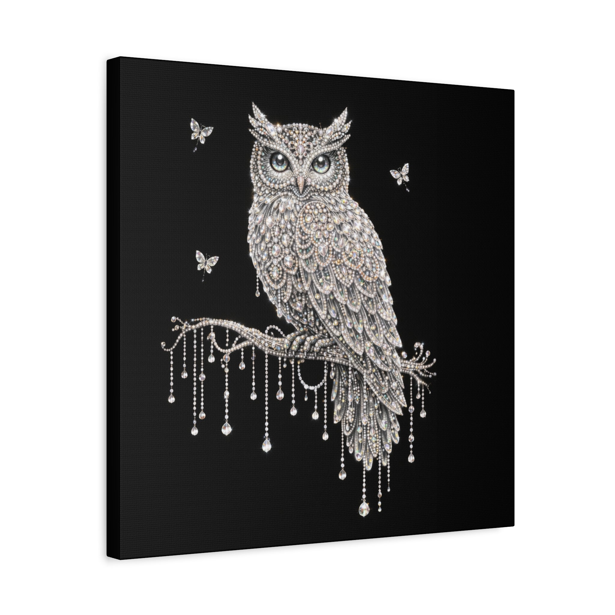 Jeweled Owl Canvas Wall Art — Sparkling Nighttime Owl Print