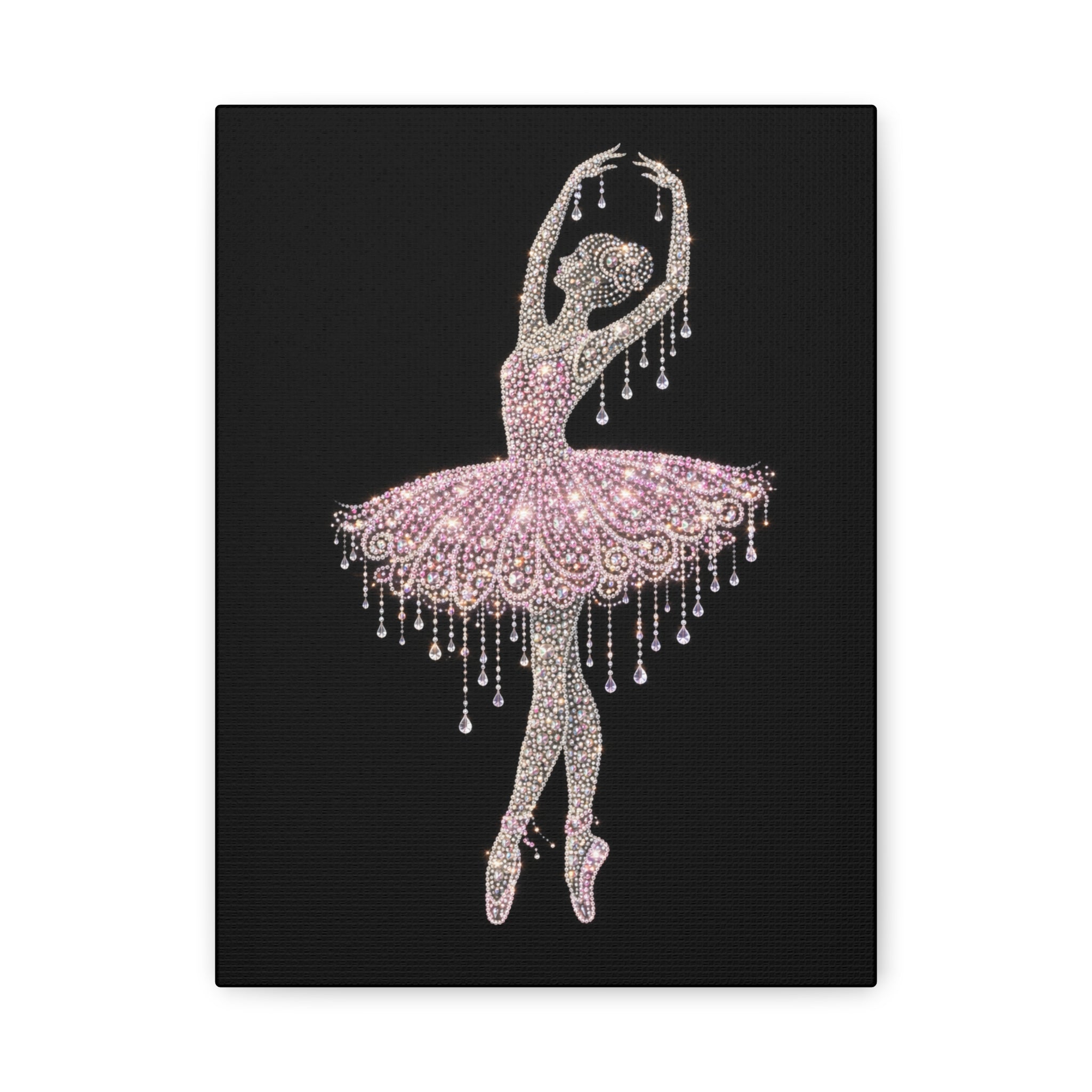 Ballet Dancer Sparkle Matte Canvas Wall Art — Pink Rhinestone Ballerina on Black