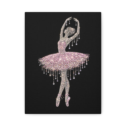 Ballet Dancer Sparkle Matte Canvas Wall Art — Pink Rhinestone Ballerina on Black