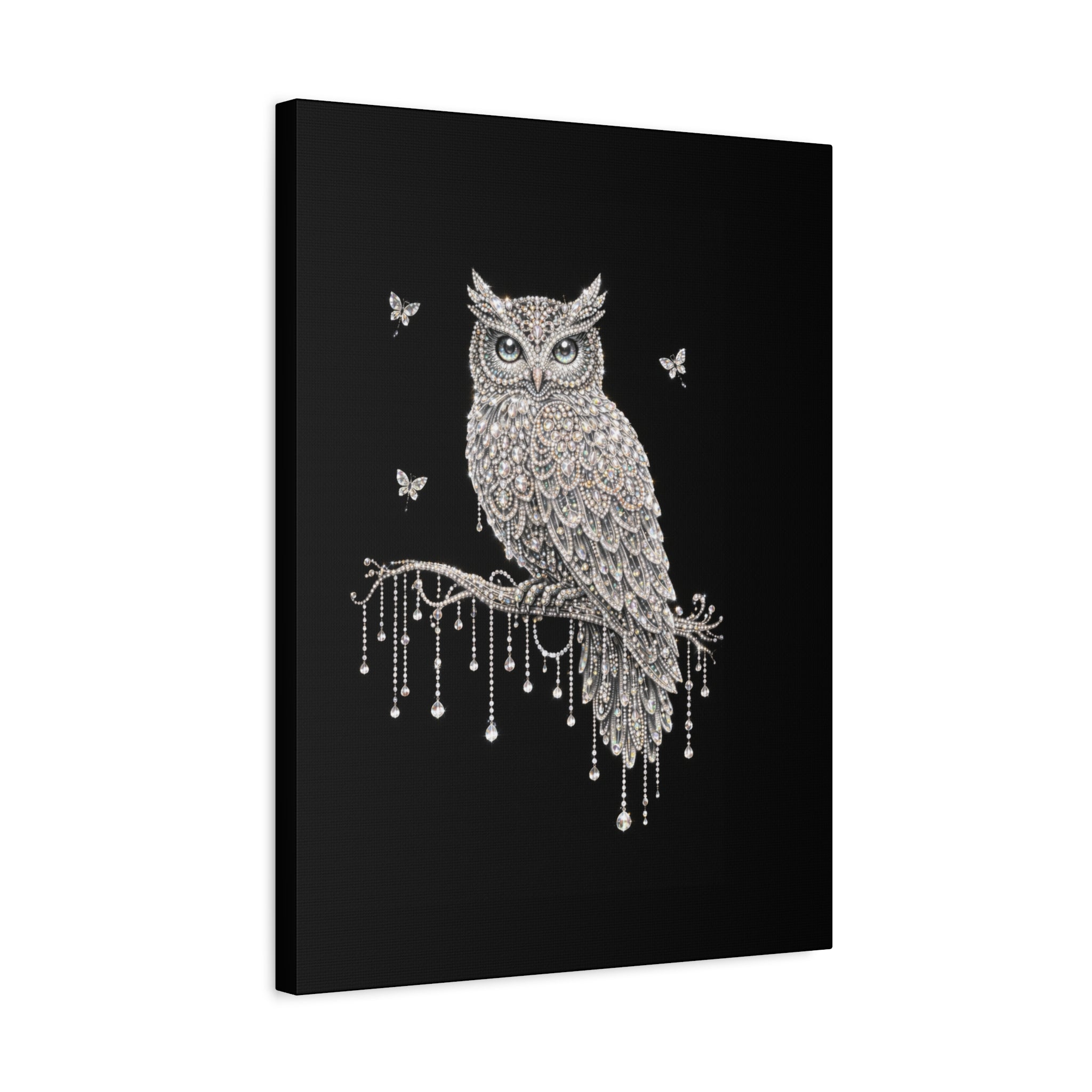 Jeweled Owl Canvas Wall Art — Sparkling Nighttime Owl Print