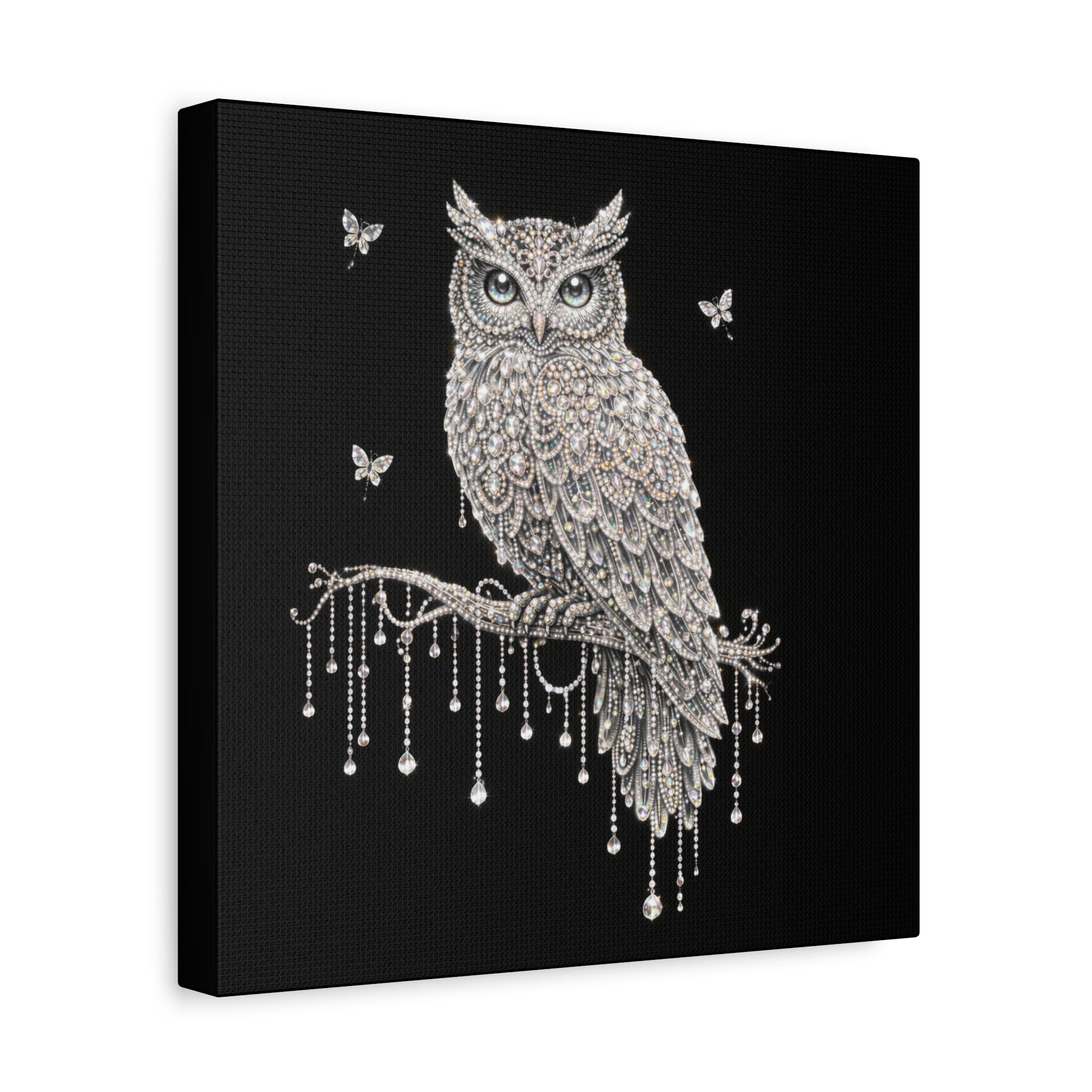 Jeweled Owl Canvas Wall Art — Sparkling Nighttime Owl Print