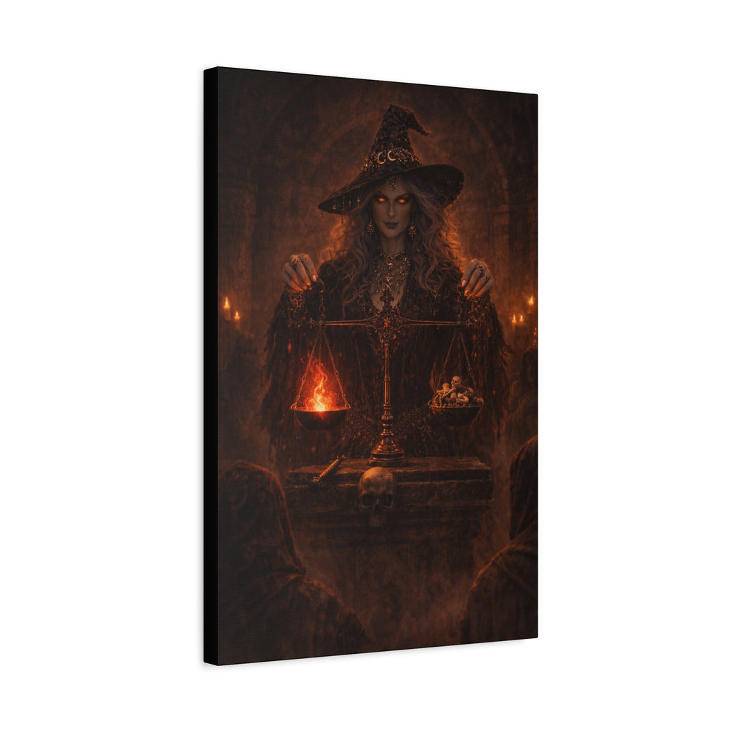 Witch of Balance Canvas Wall Art — Dark Gothic Witch Scales Halloween Decor