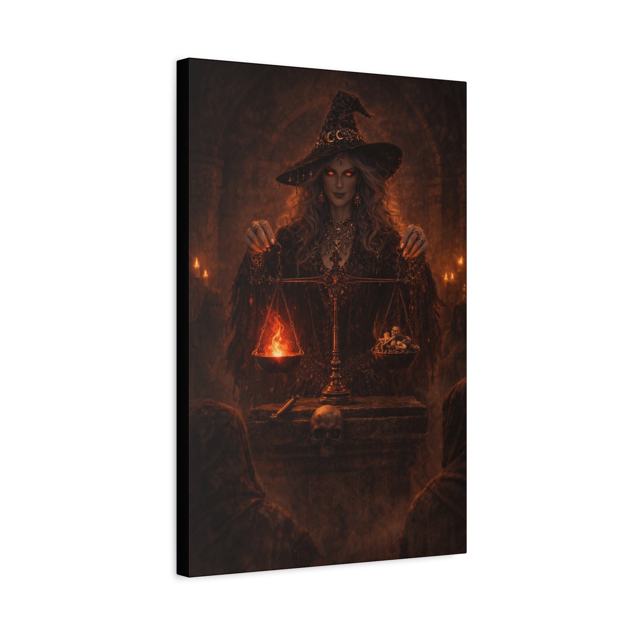 Witch of Balance Canvas Wall Art — Dark Gothic Witch Scales Halloween Decor