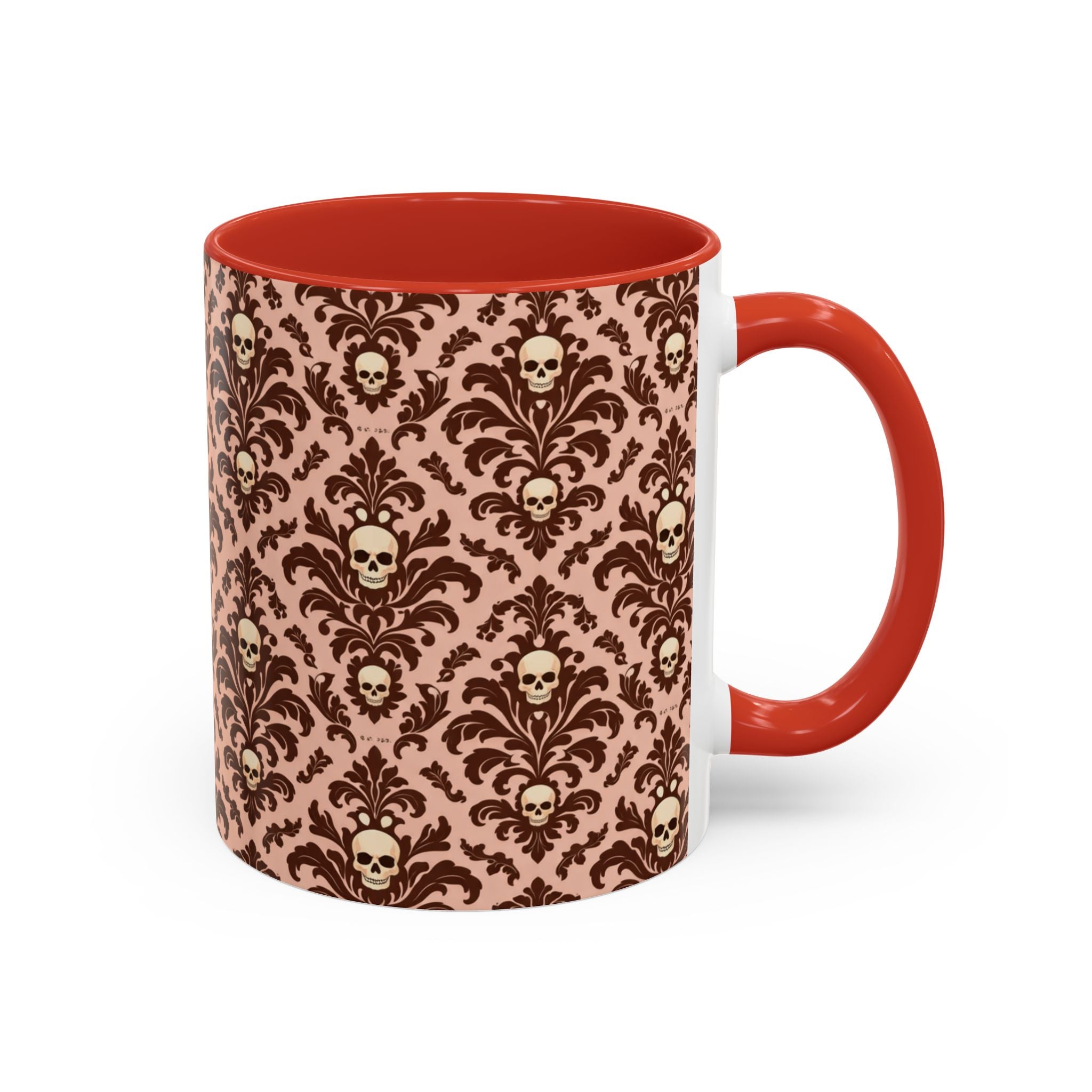Skull Damask Accent Coffee Mug — Gothic Vintage Pattern (11/15 oz)
