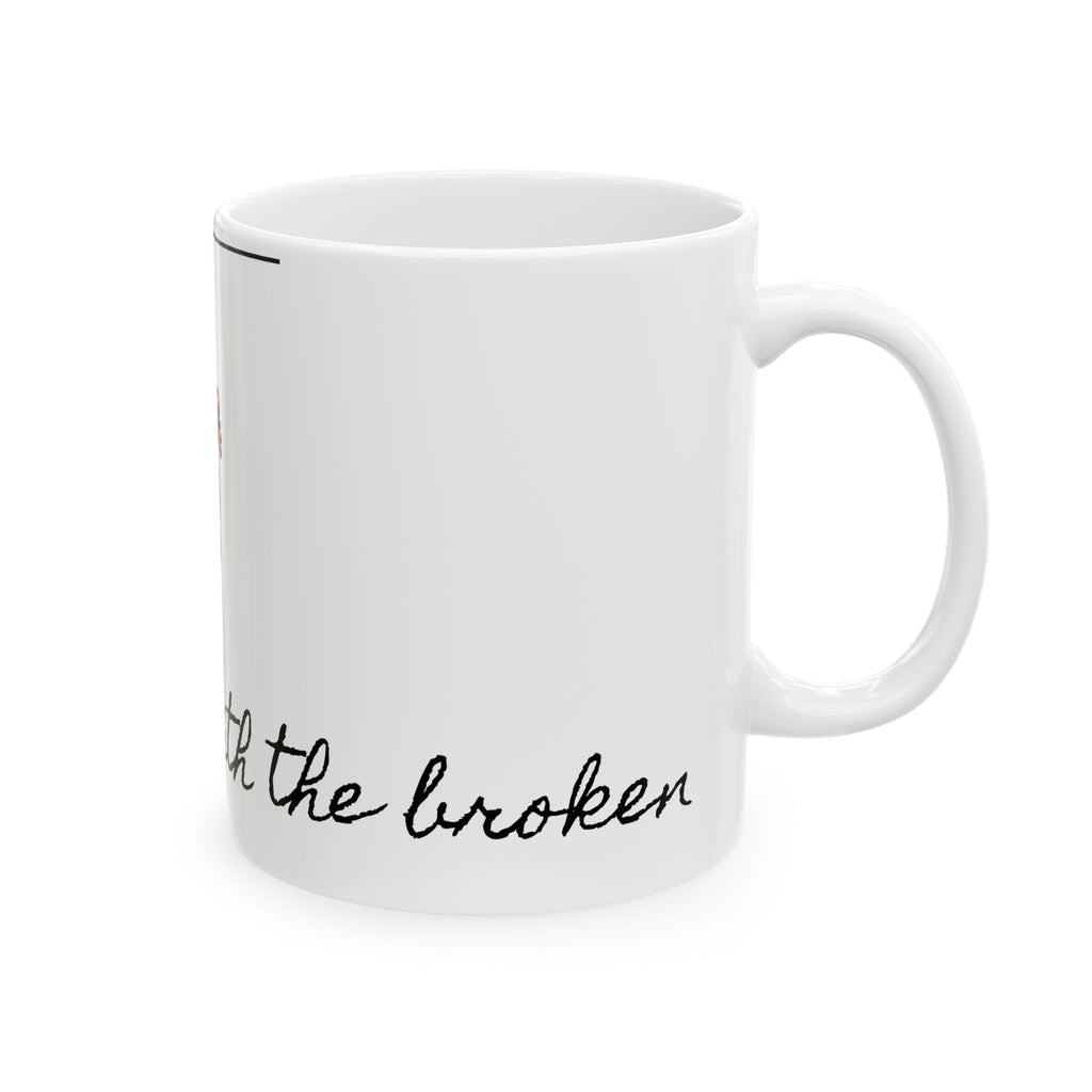 Heart Dagger Ceramic Mug — "Don't Mess with the Broken" Gothic Coffee Cup