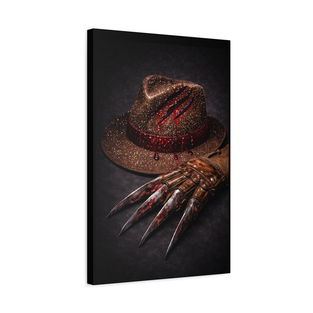 Horror Wall Art Canvas — Glove & Bloody Fedora Matte Stretched Print