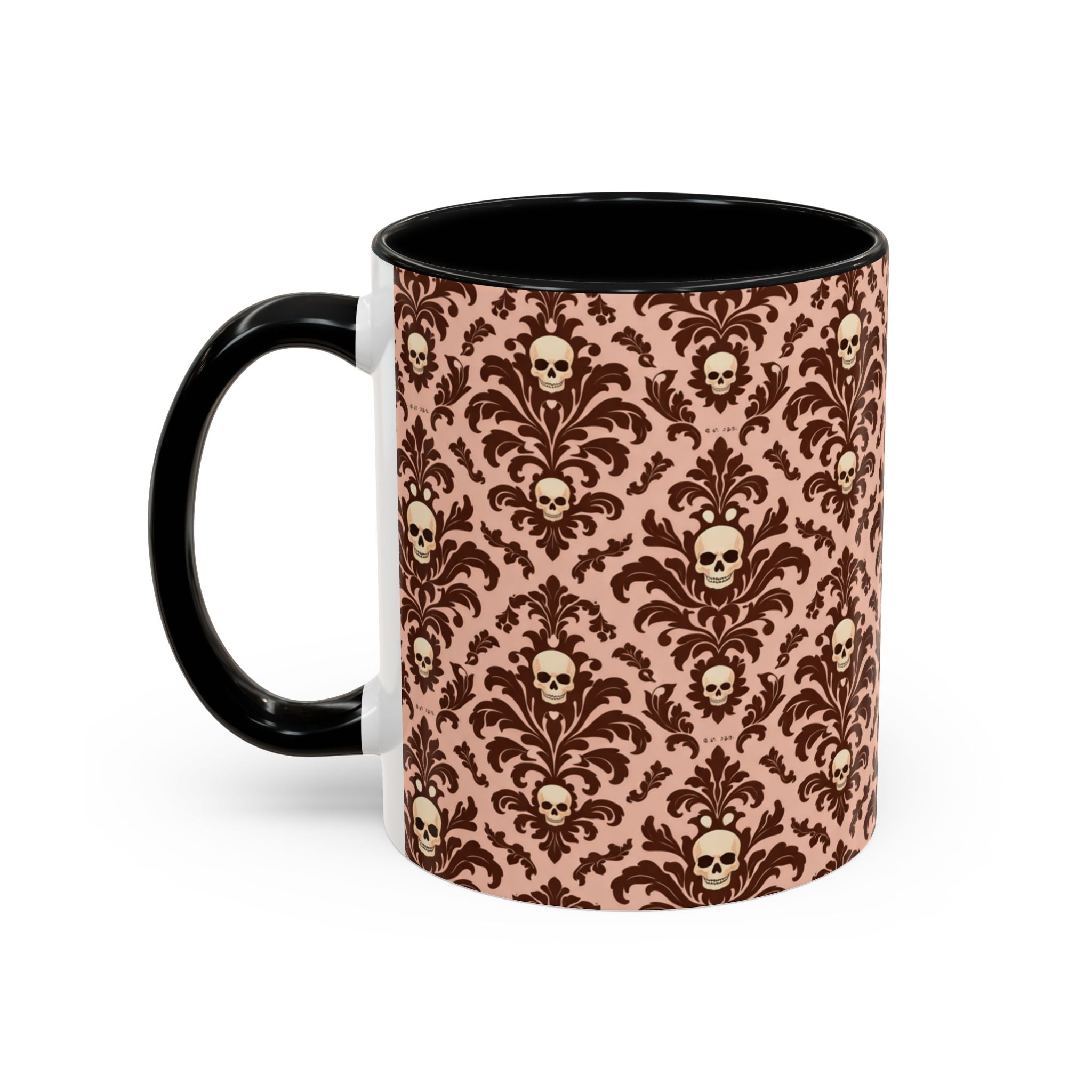 Skull Damask Accent Coffee Mug — Gothic Vintage Pattern (11/15 oz)