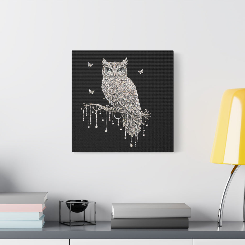 Jeweled Owl Canvas Wall Art — Sparkling Nighttime Owl Print