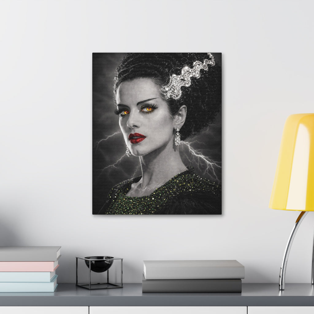 Gothic Lightning Bride Canvas Art — Dramatic Portrait with Gold Eyes