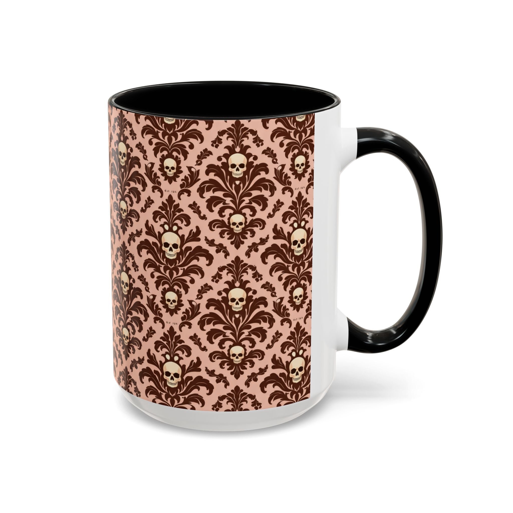 Skull Damask Accent Coffee Mug — Gothic Vintage Pattern (11/15 oz)