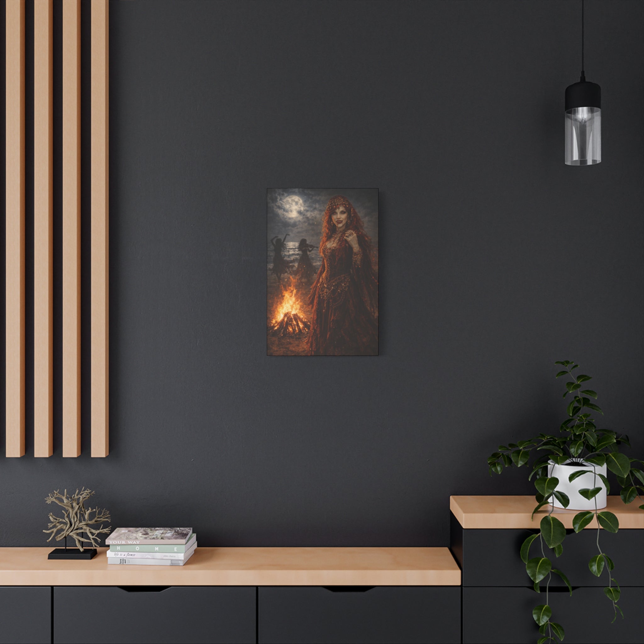 Scarlett Vampire Gypsy  Matte Canvas Wall Art – Gothic Moonlight Vampire Stretched Print