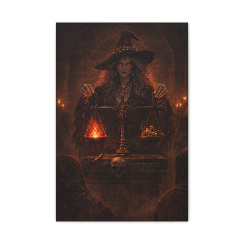 Witch of Balance Canvas Wall Art — Dark Gothic Witch Scales Halloween Decor