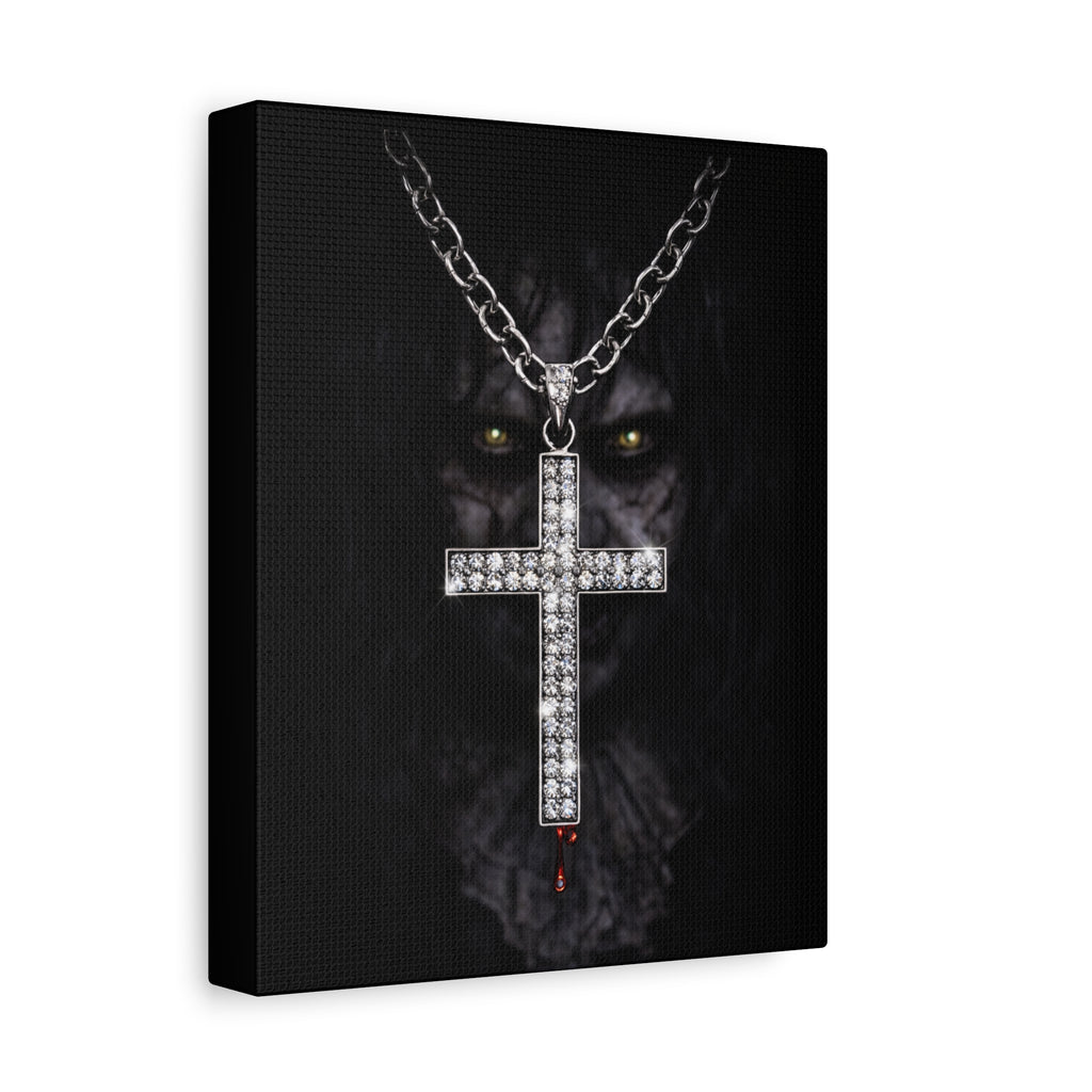 Gothic Vampire Cross Canvas Print — Dark Horror Wall Art